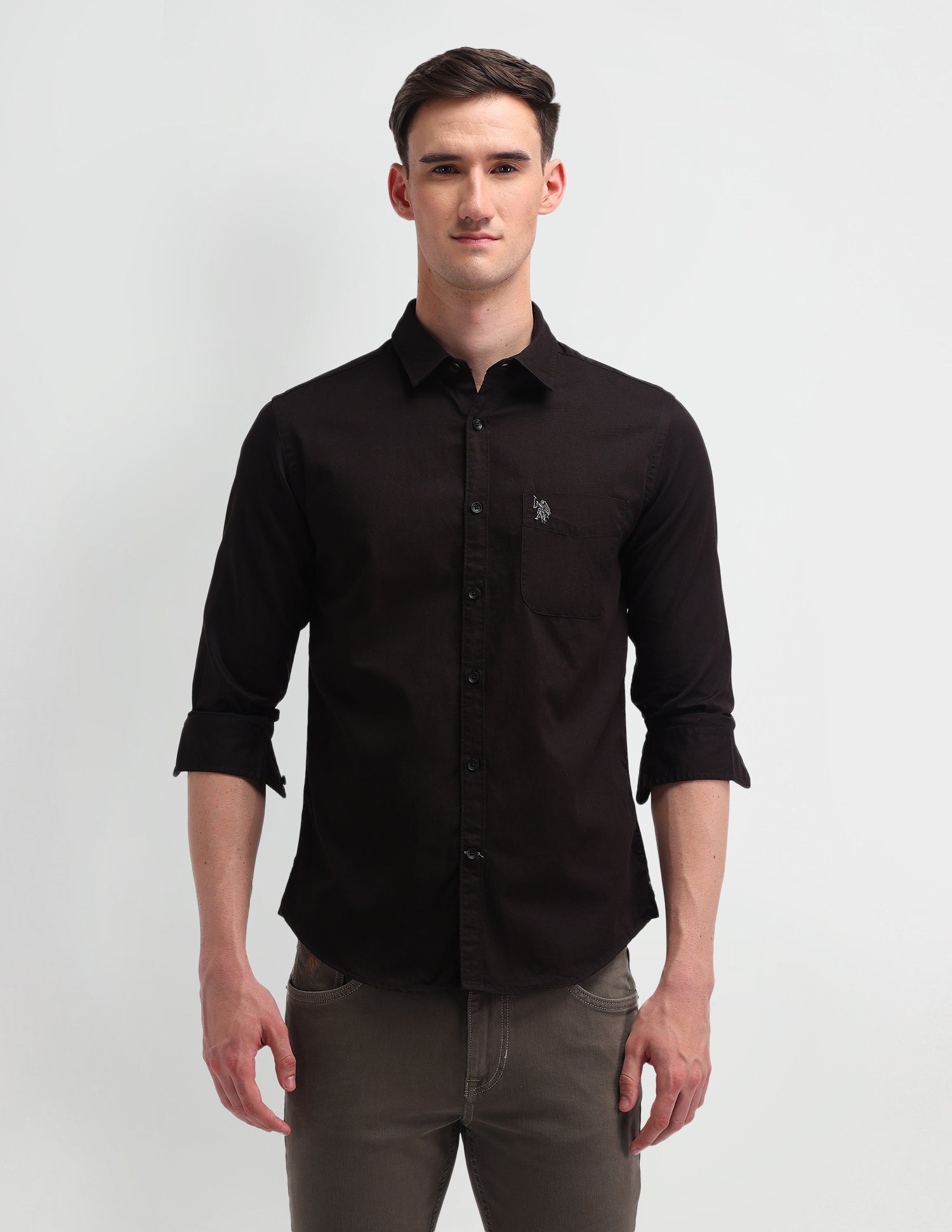 Slim Fit Twill Shirt Dark brown - U.S. Polo Assn. India | Large