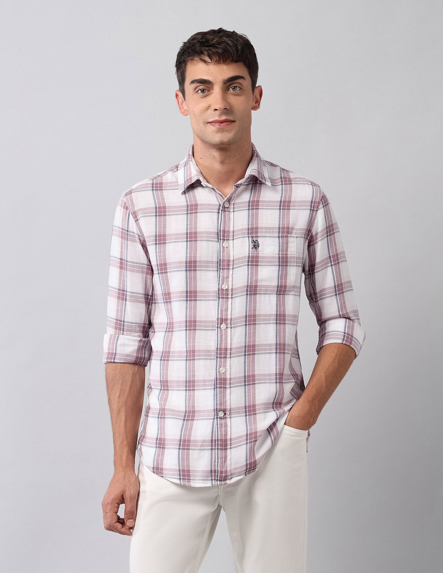 Tartan Checked Pure Cotton Shirt White - U.S. Polo Assn. India | Large