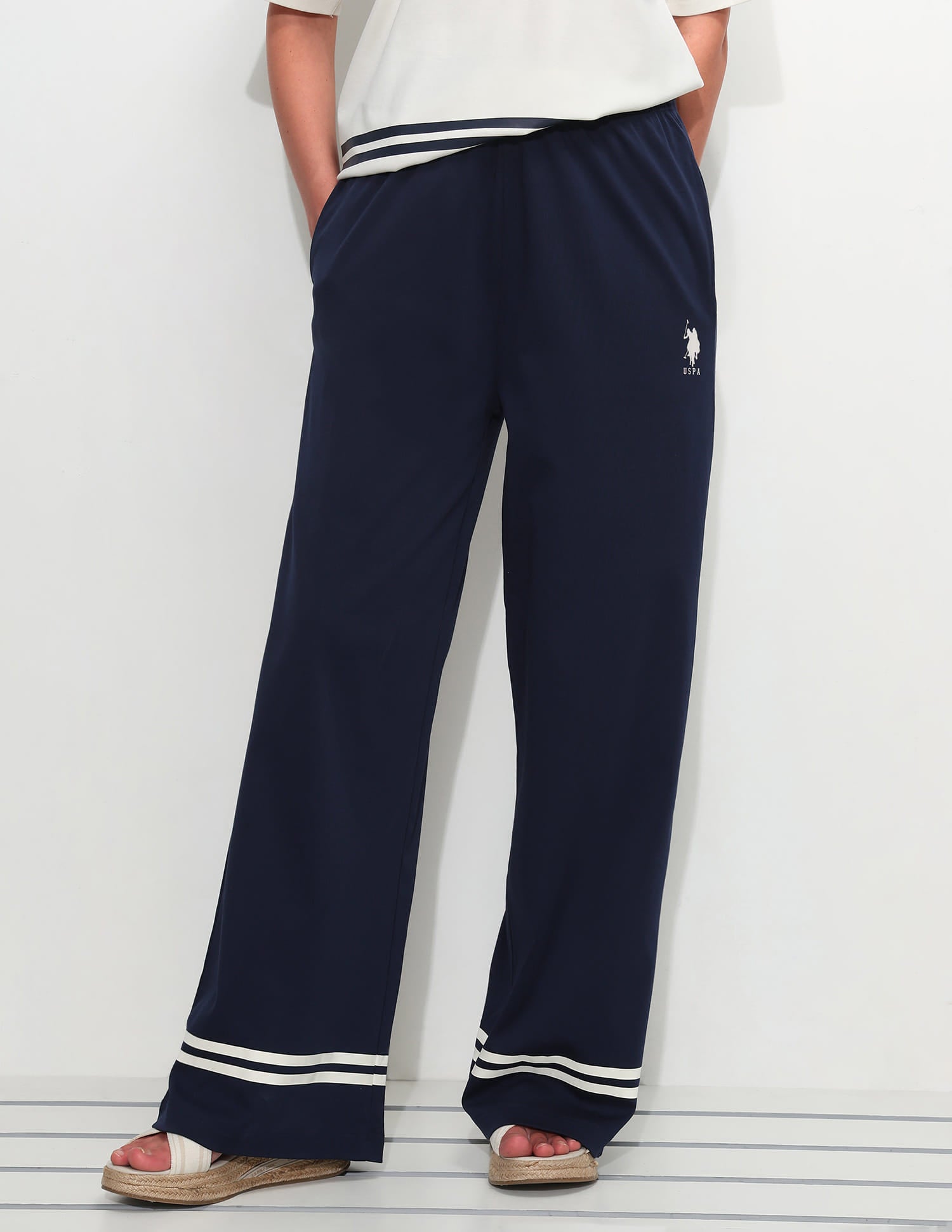 High Rise Wide Leg Trousers Blue - U.S. Polo Assn. India | Large