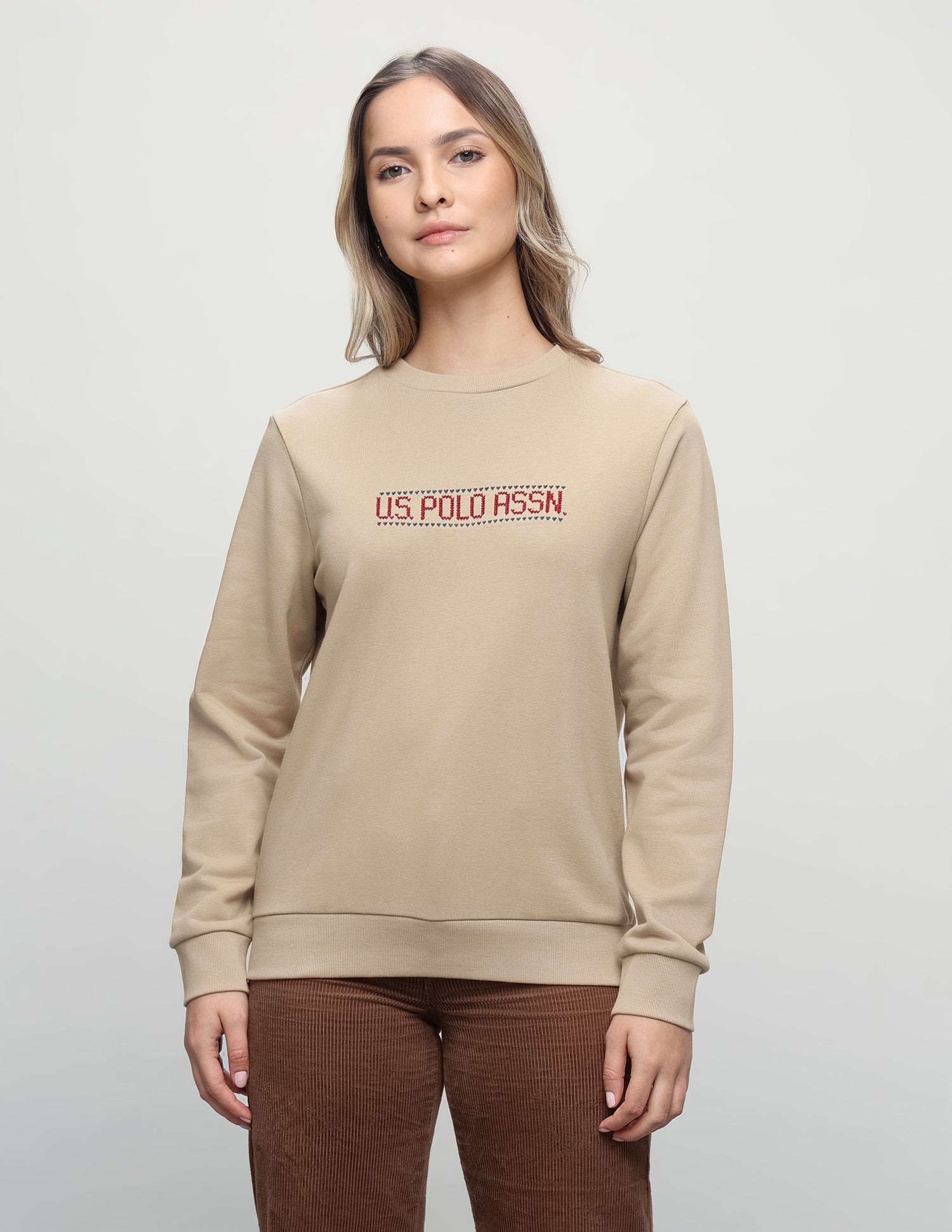 Brand Embroidered Regular Fit Sweatshirt Ecru - U.S. Polo Assn. India | Large