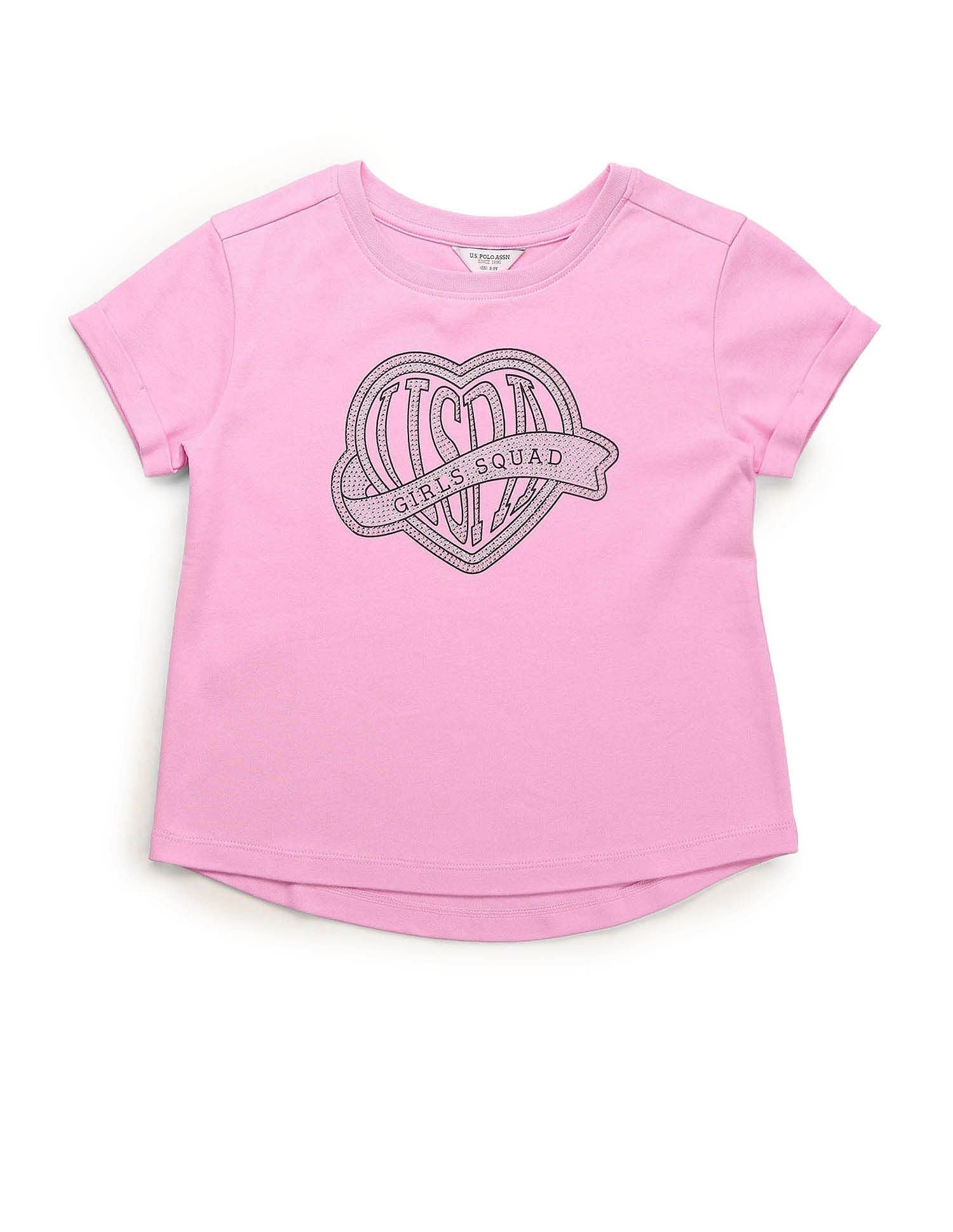 Girls Stud Detailed Relaxed Fit T-Shirt Pink - U.S. POLO ASSN. | Large
