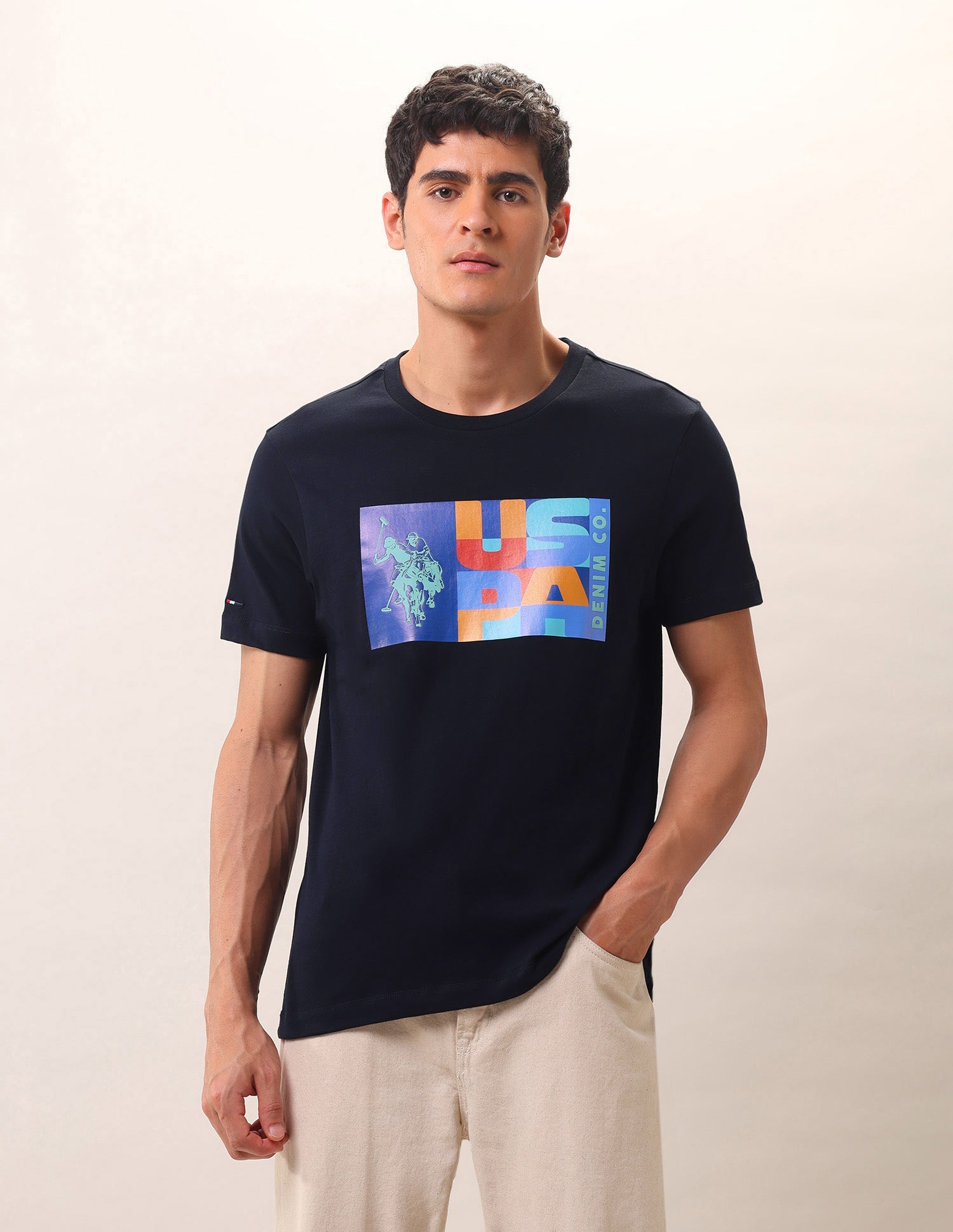 Brand Printed Pure Cotton T-Shirt Navy - U.S. POLO ASSN. | Large