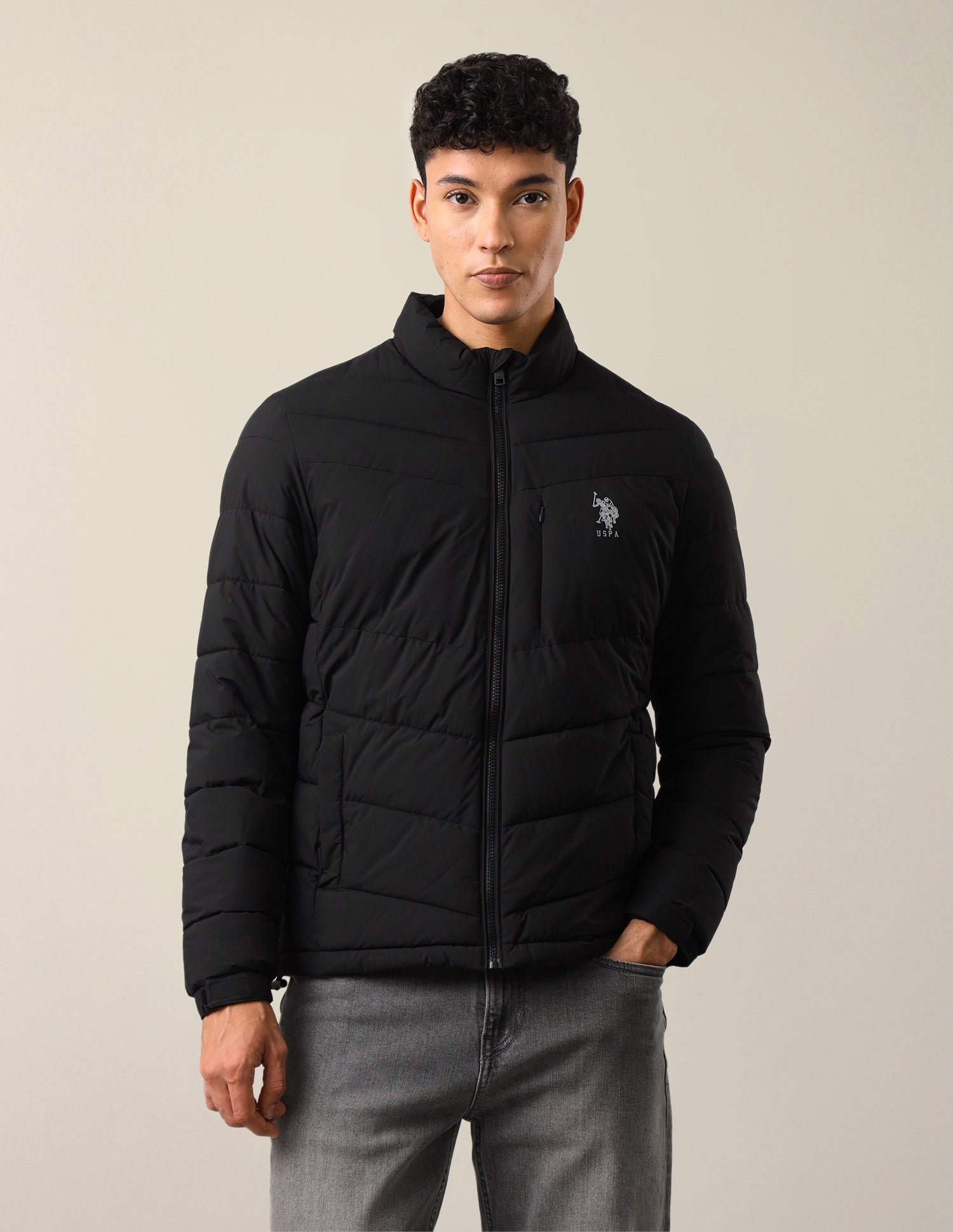 Solid Regular Fit Puffer Jacket Black - U.S. Polo Assn. India | Large