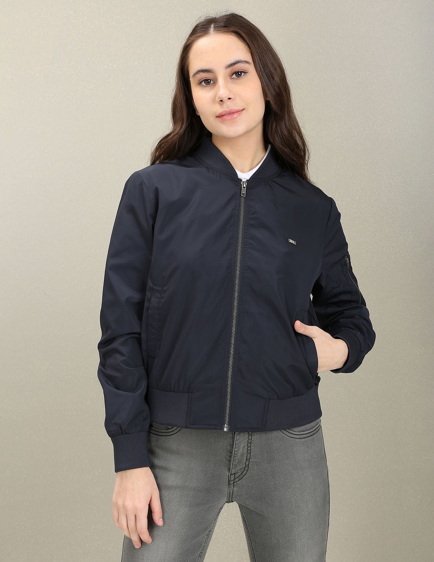 Stand Collar Solid Bomber Jacket Navy - U.S. POLO ASSN. | Large