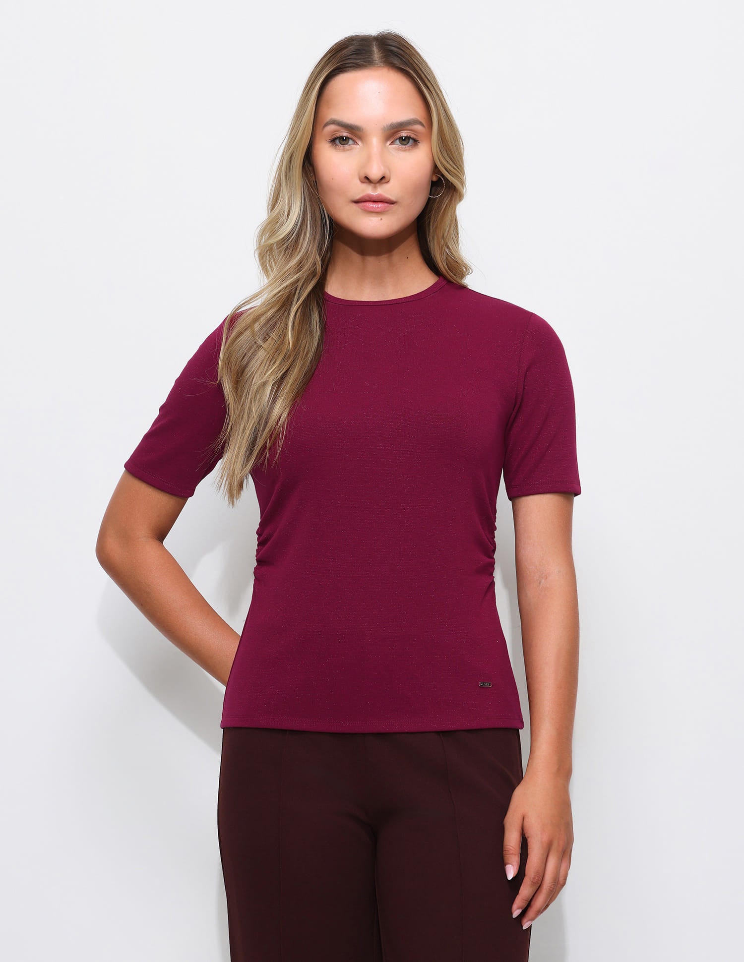 Solid Regular Fit Ruched Top Maroon - U.S. Polo Assn. India | Large
