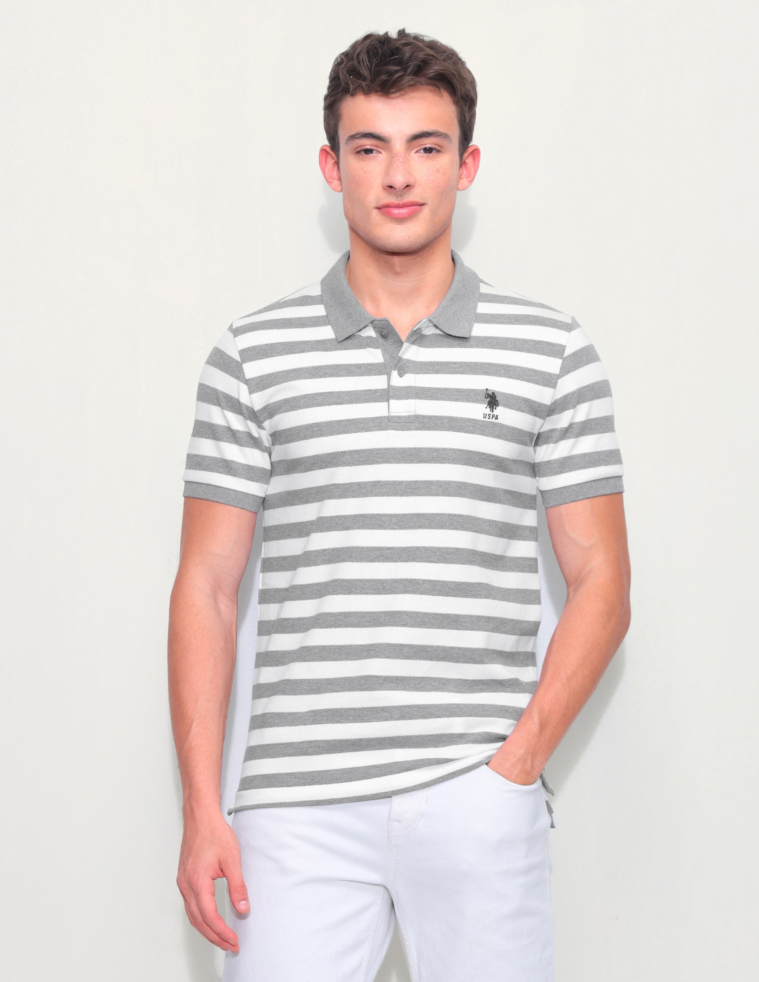 Horizontal Striped Slim Fit Polo Shirt Grey - U.S. Polo Assn. India | Large