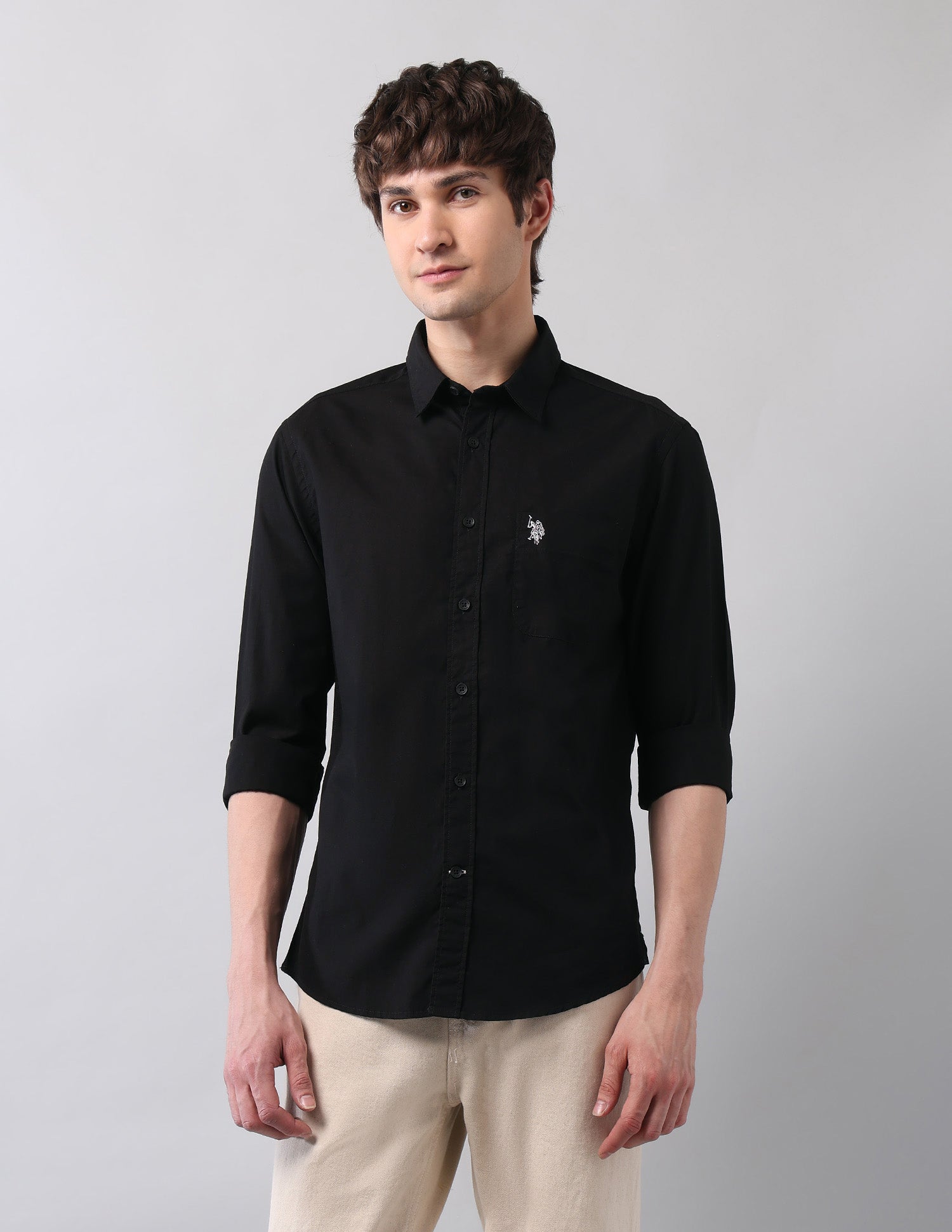 Pure Cotton Regular Fit Shirt Black - U.S. Polo Assn. India | Large