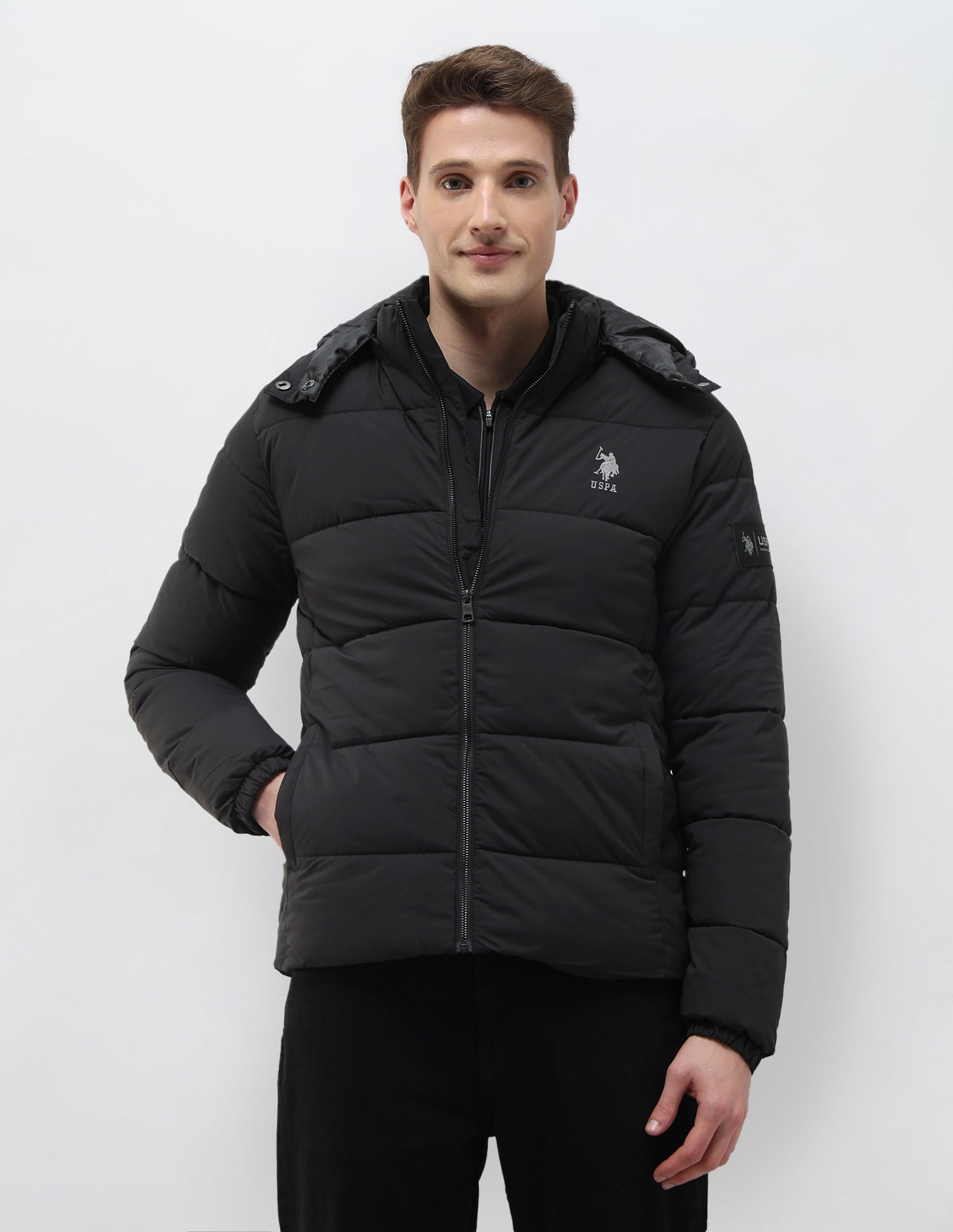 Detachable Hood Puffer Jacket Black - U.S. Polo Assn. India | Large