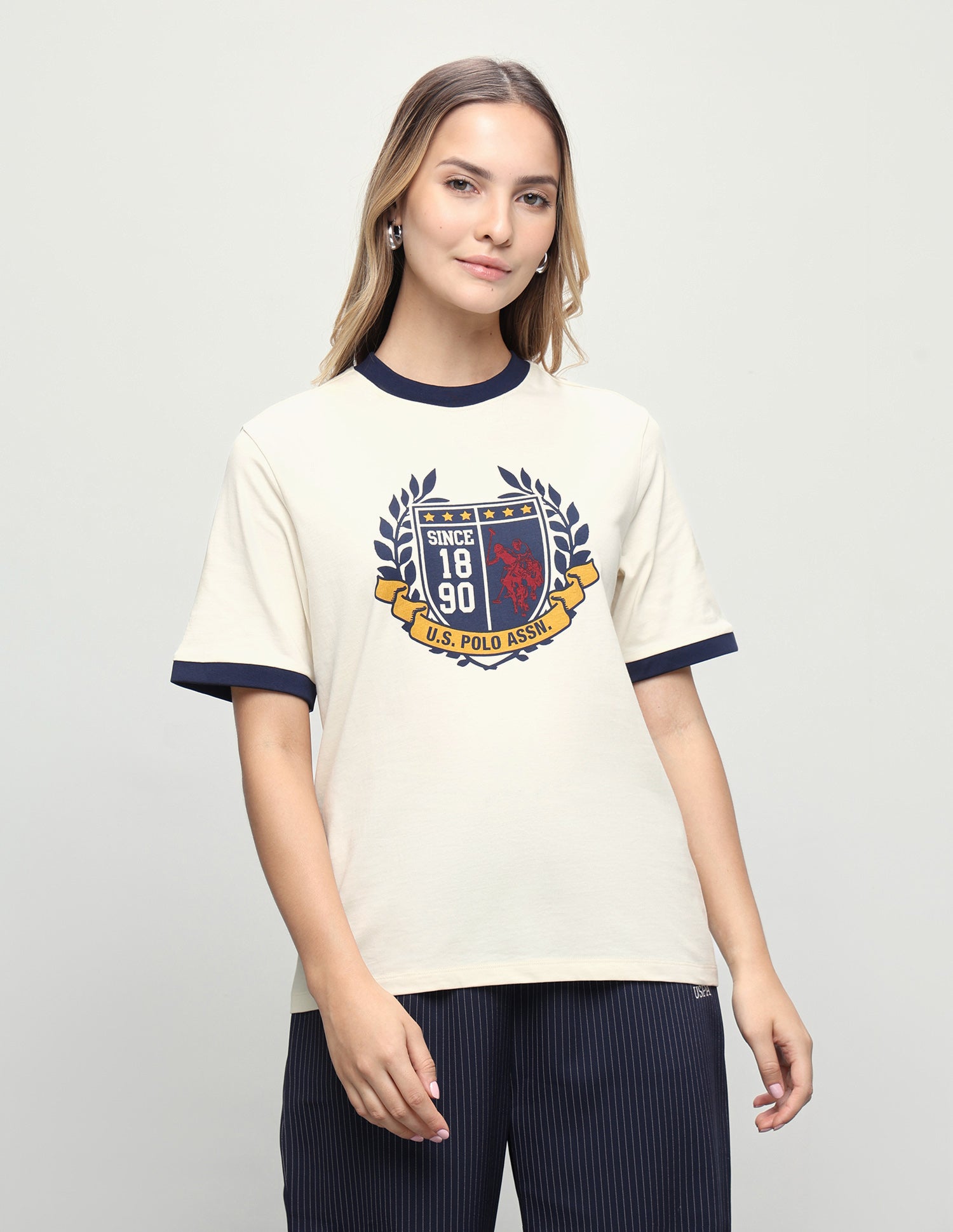Graphic Brand Printed Boxy Fit T-Shirt Ecru - U.S. Polo Assn. India | Large