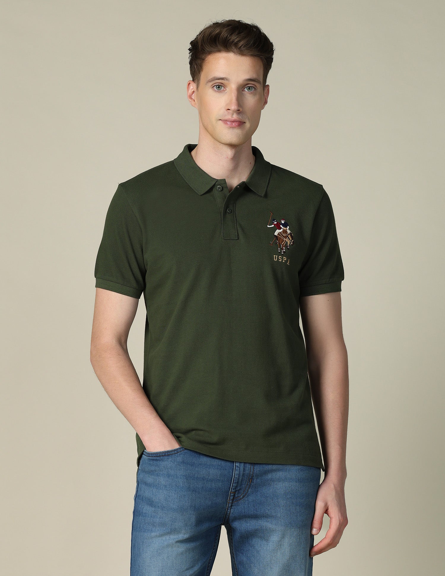 Solid Regular Fit Polo Shirt Dark Olive - U.S. POLO ASSN. | Large