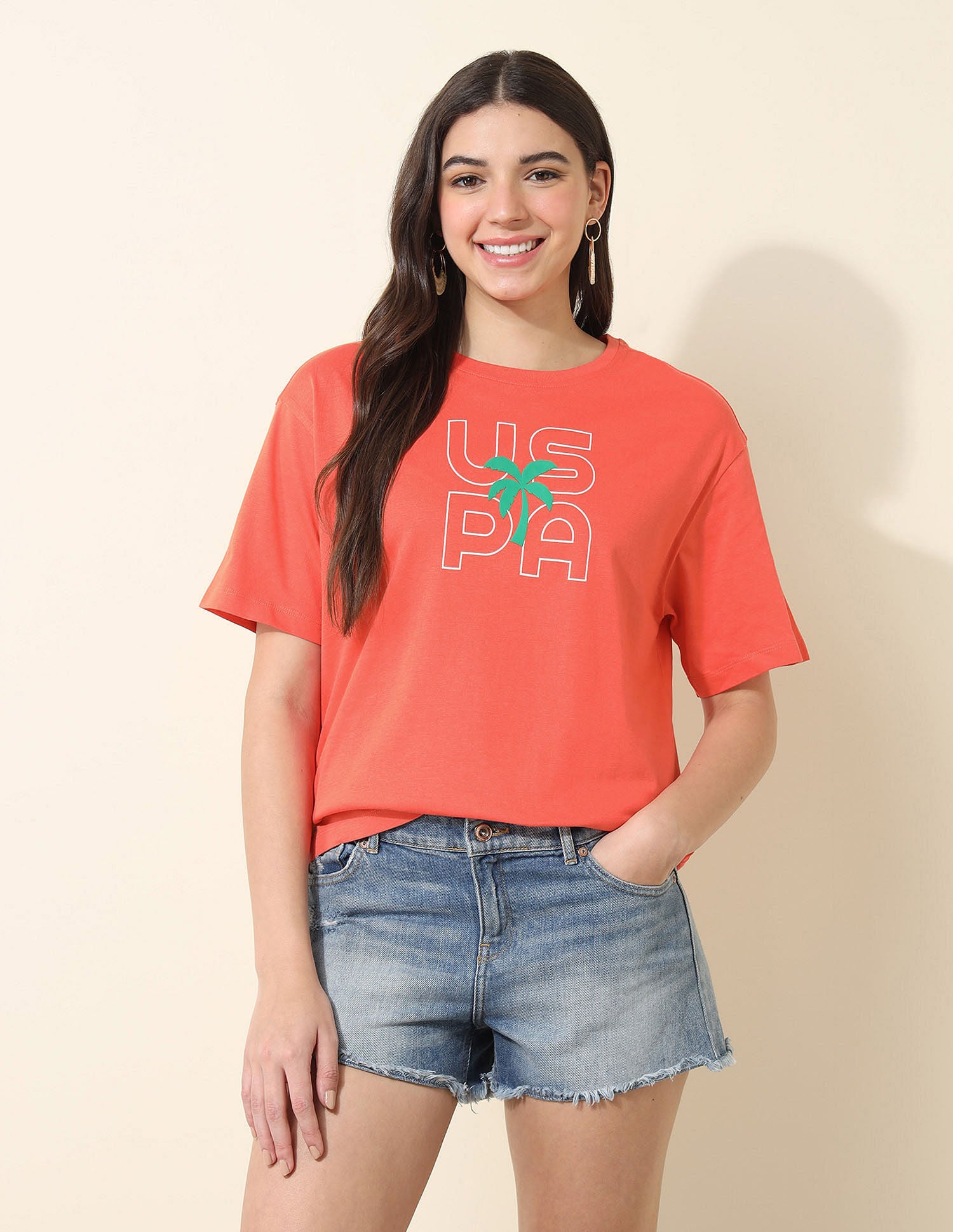 Boyfriend Fit Brand Printed T-Shirt Coral - U.S. POLO ASSN. | Large