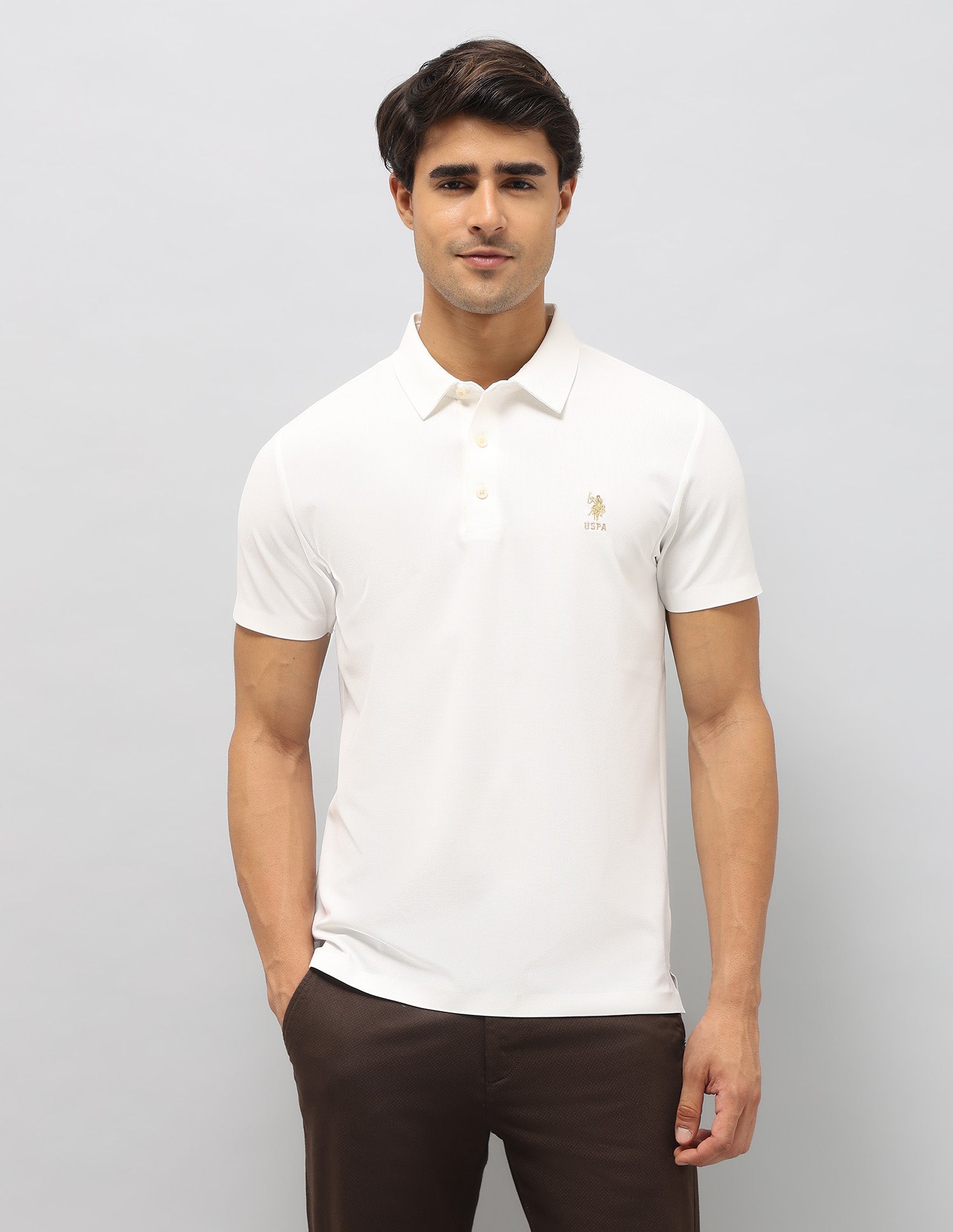 Slim Fit Textured Polo Shirt White - U.S. Polo Assn. India | Large