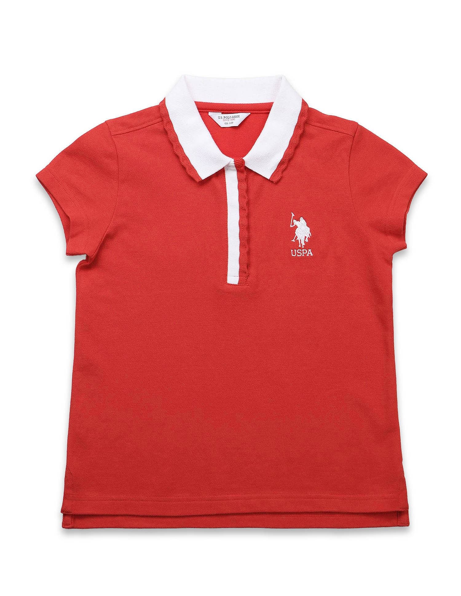 Girls Contrast Collar Relaxed Fit Polo Shirt Red - U.S. POLO ASSN. | Large