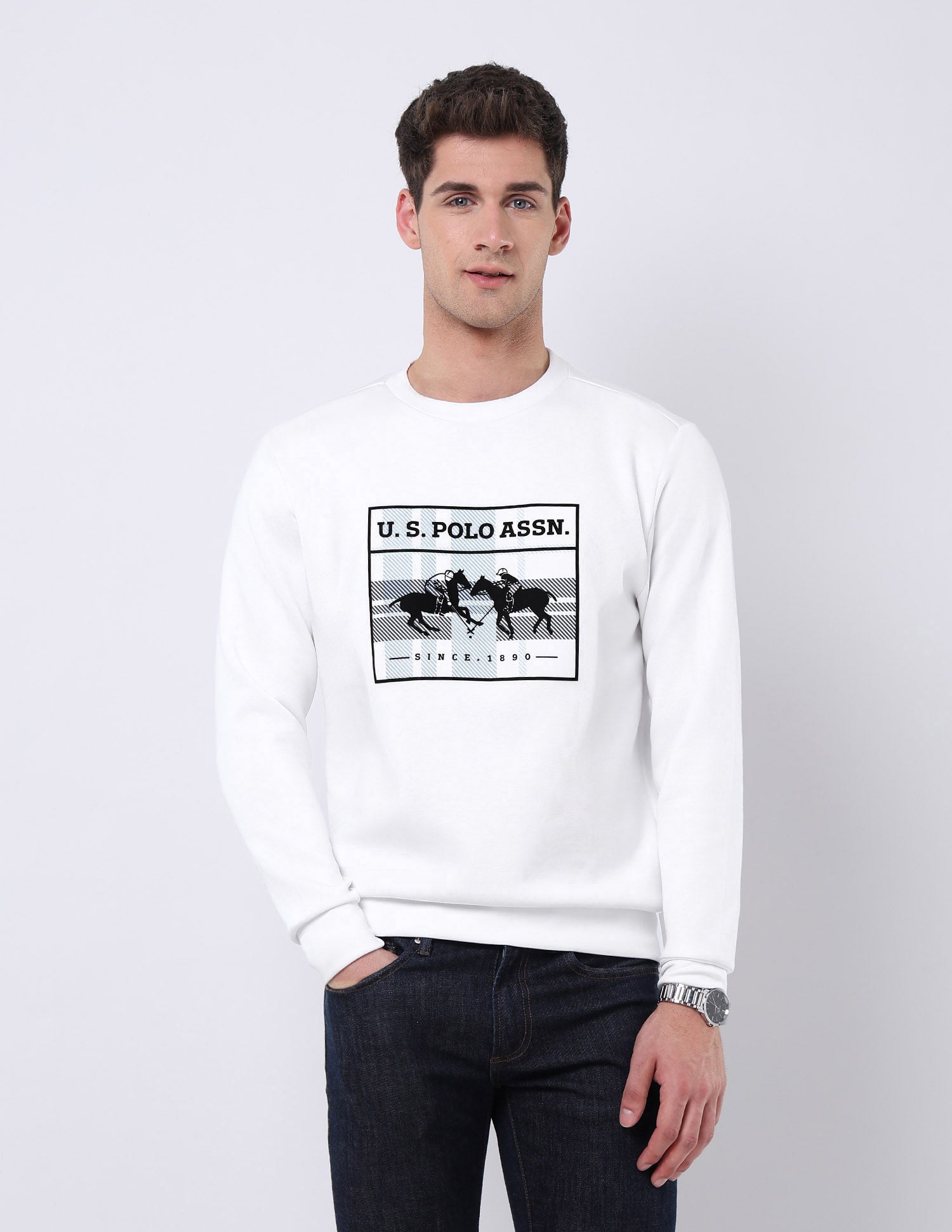 Graphic Brand Printed Regular Fit Sweatshirt White - U.S. POLO ASSN. | Large