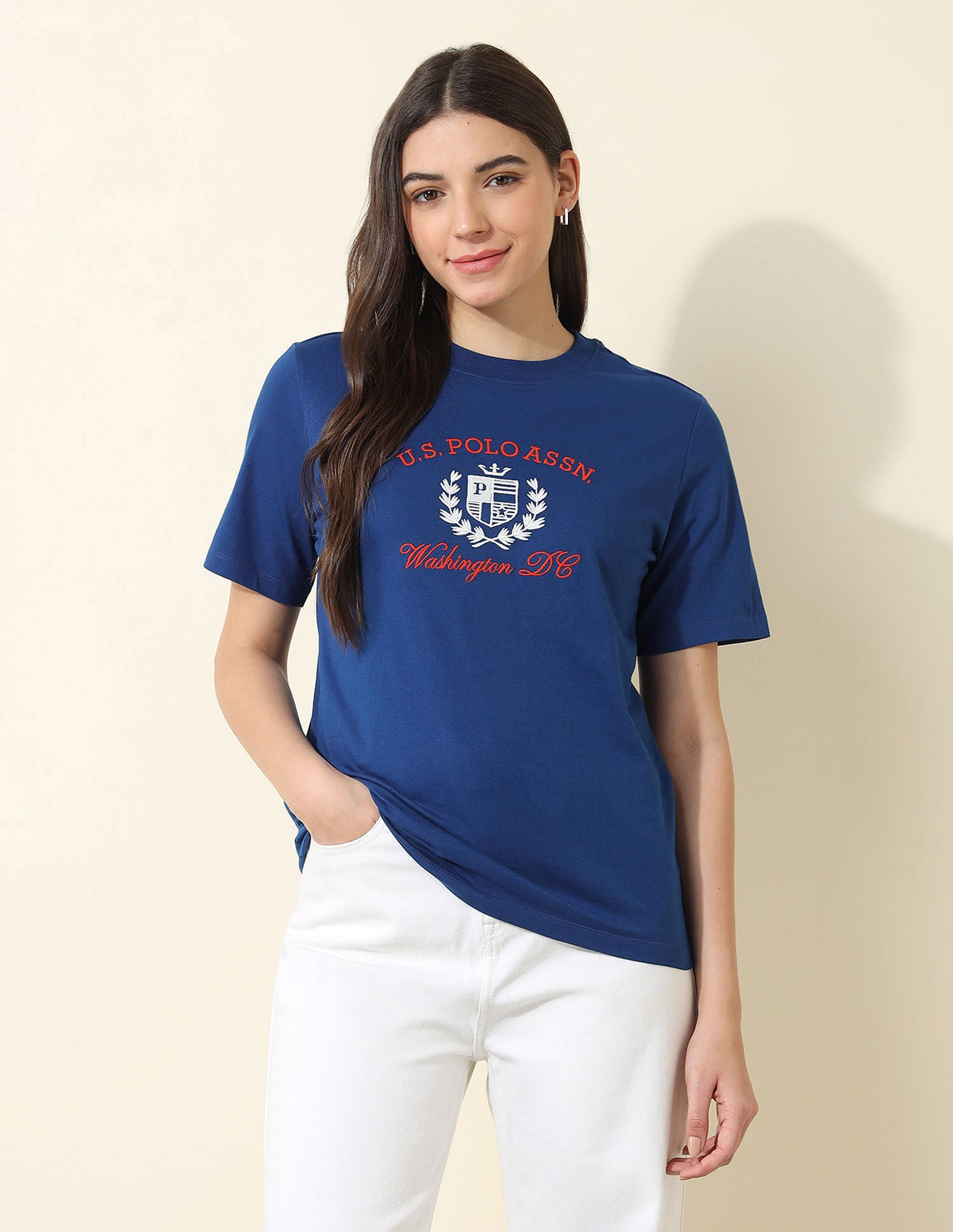 Boxy Fit Brand Embroidered T-Shirt Royal Blue - U.S. POLO ASSN. | Large