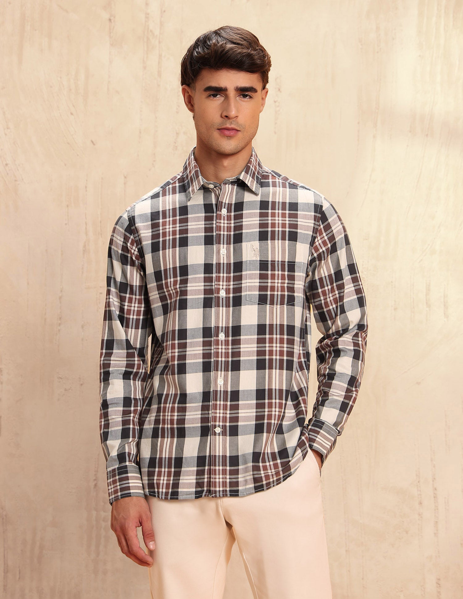 Twill Tartan Checked Shirt Beige - U.S. POLO ASSN. | Large