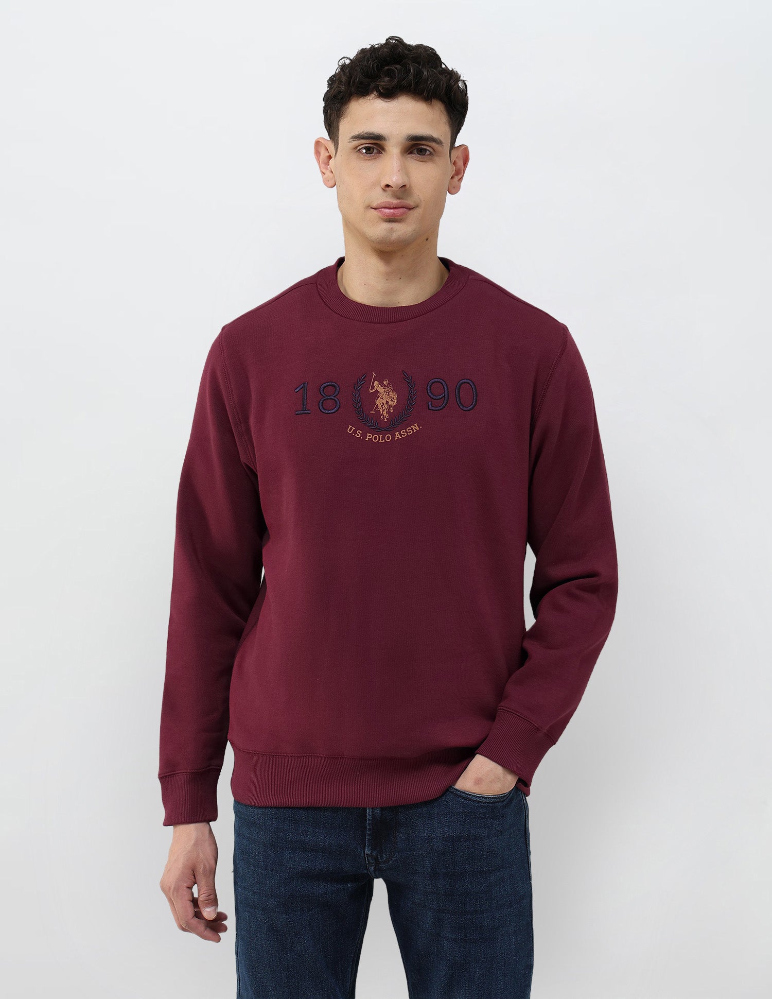 Numeric Brand Embroidered Regular Fit Sweatshirt Maroon - U.S. POLO ASSN. | Large