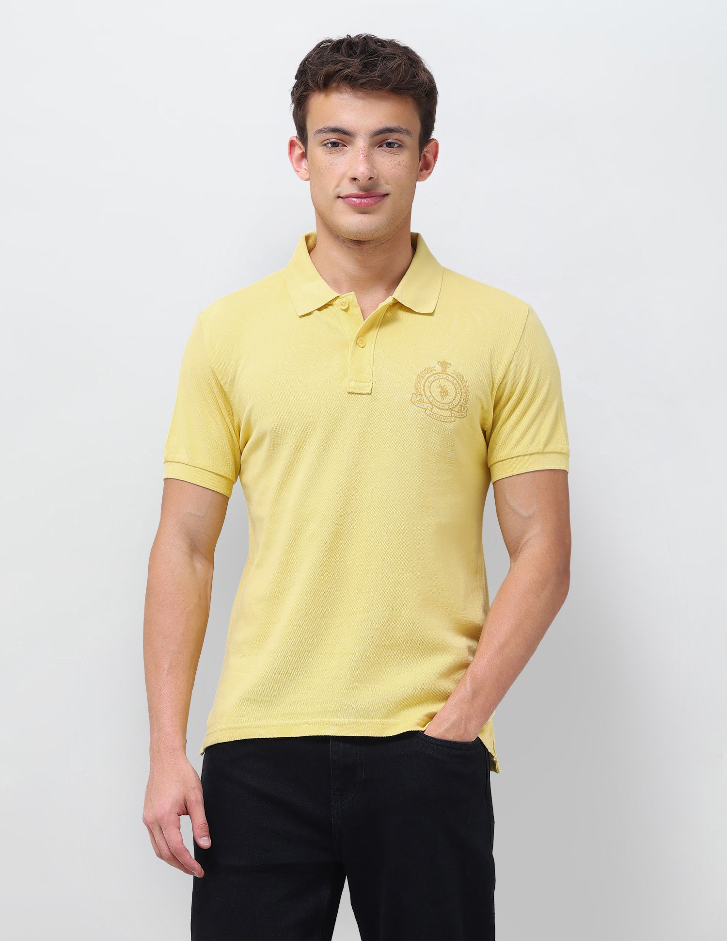 Graphic Brand Printed Slim Fit Polo Shirt Yellow - U.S. Polo Assn. India | Large