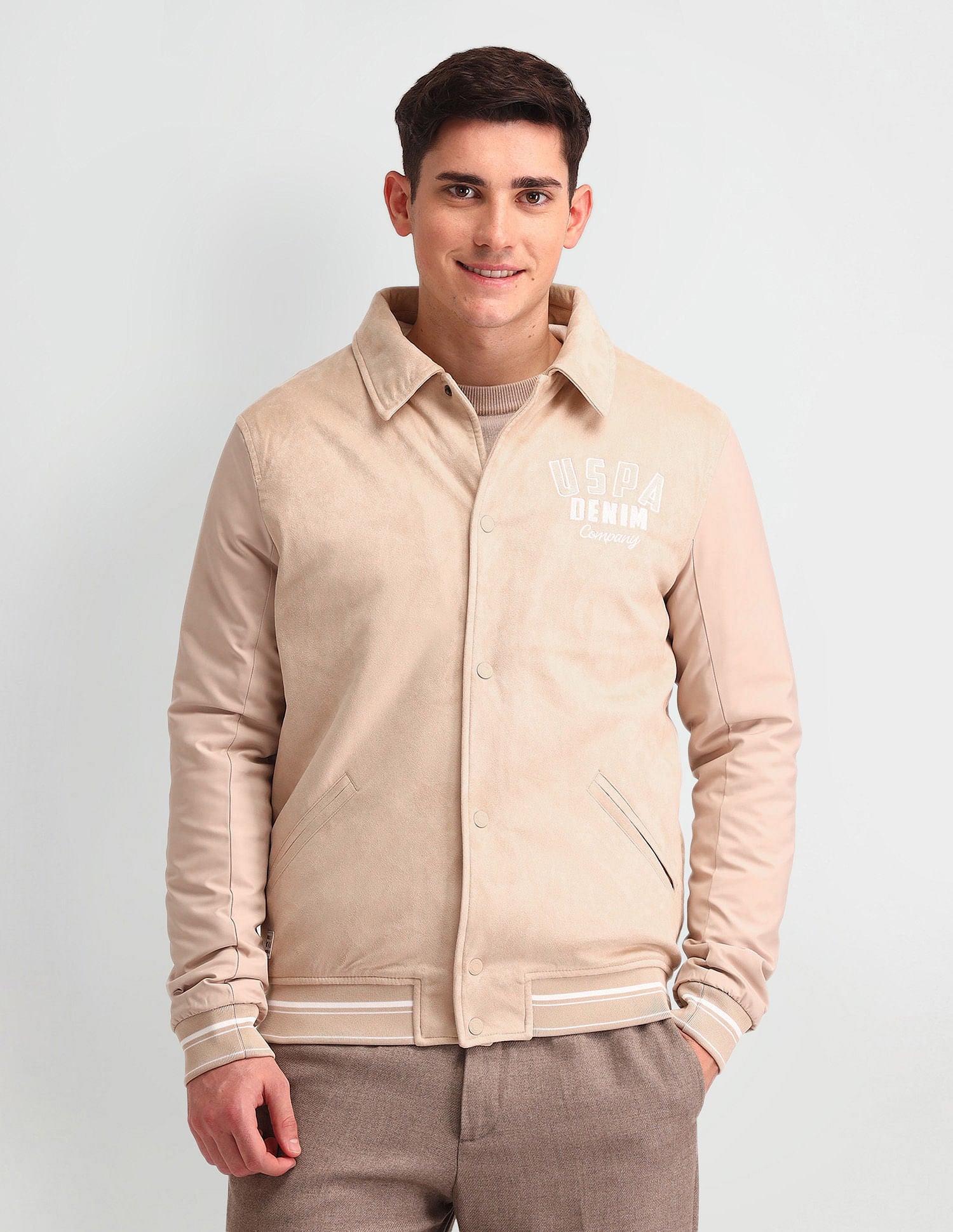 Velvet Solid Casual Jacket Khakhi - U.S. POLO ASSN. | Large