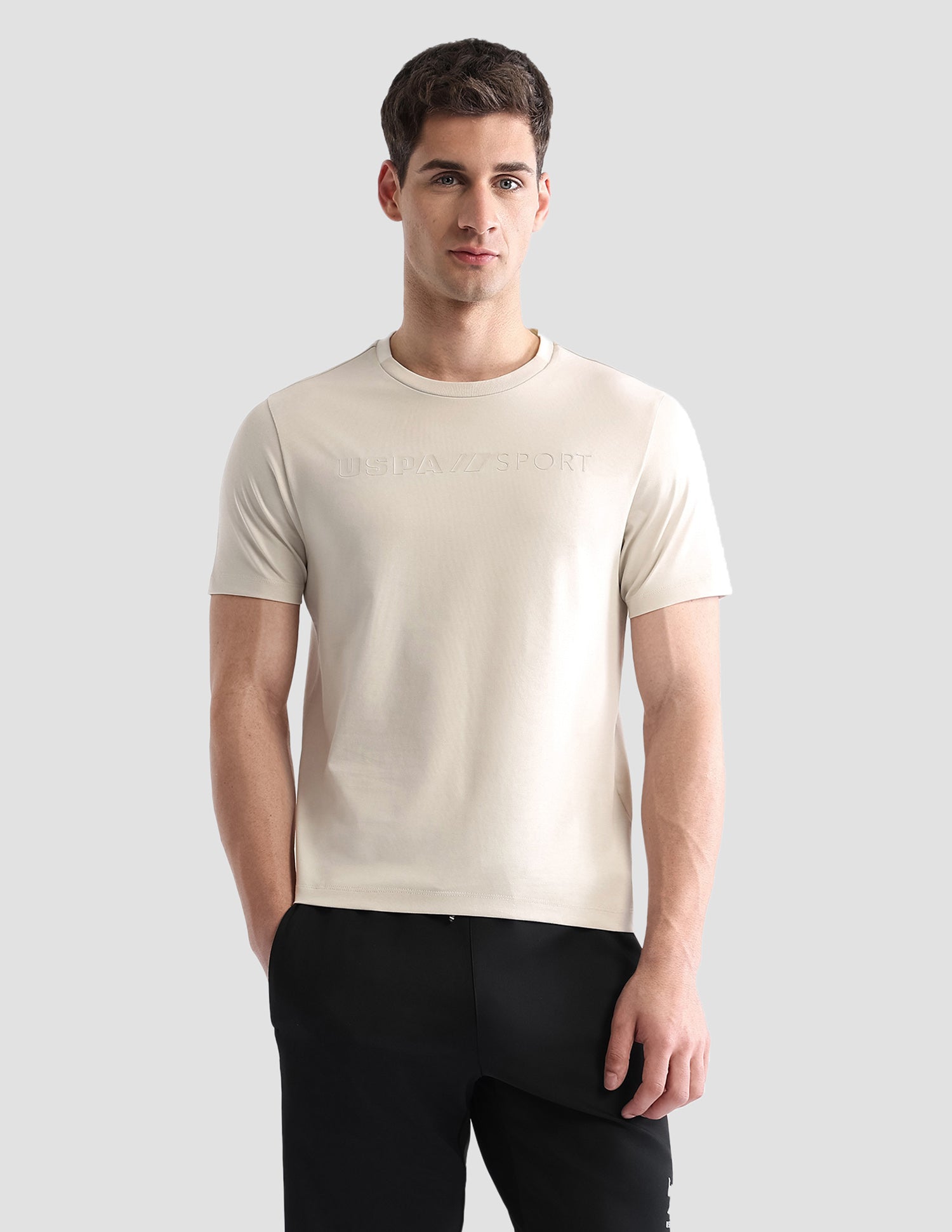 Brand Embossed Regular Fit Active T-Shirt Beige - U.S. POLO ASSN. | Large