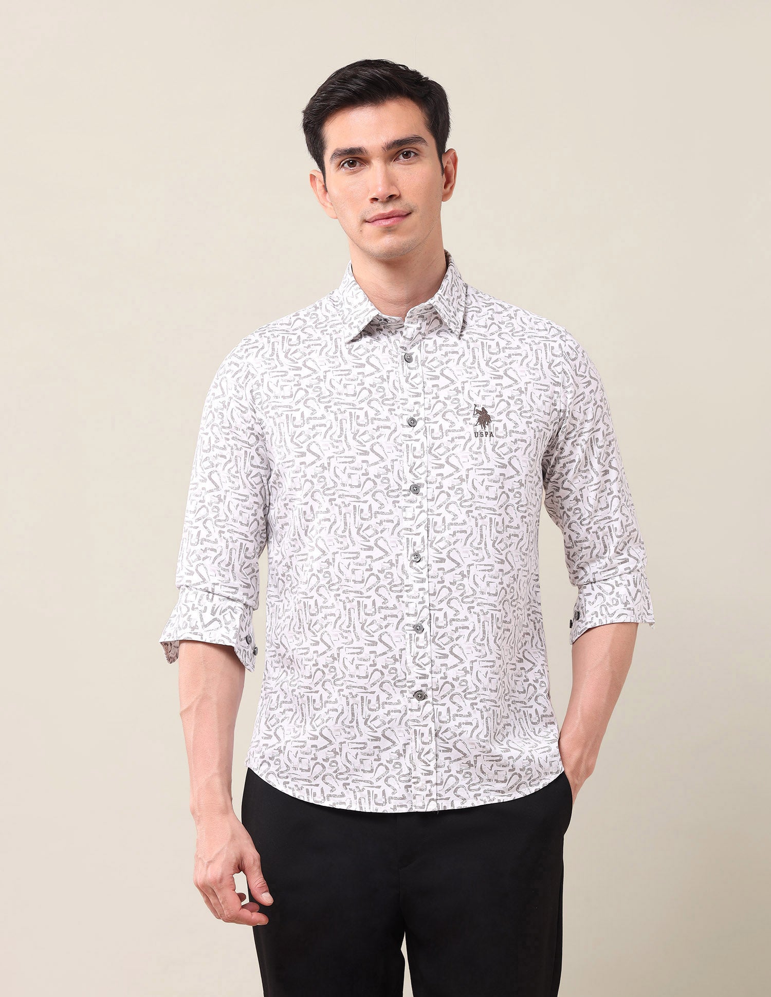 Tailored Fit Twill Shirt Light Grey - U.S. Polo Assn. India | Large