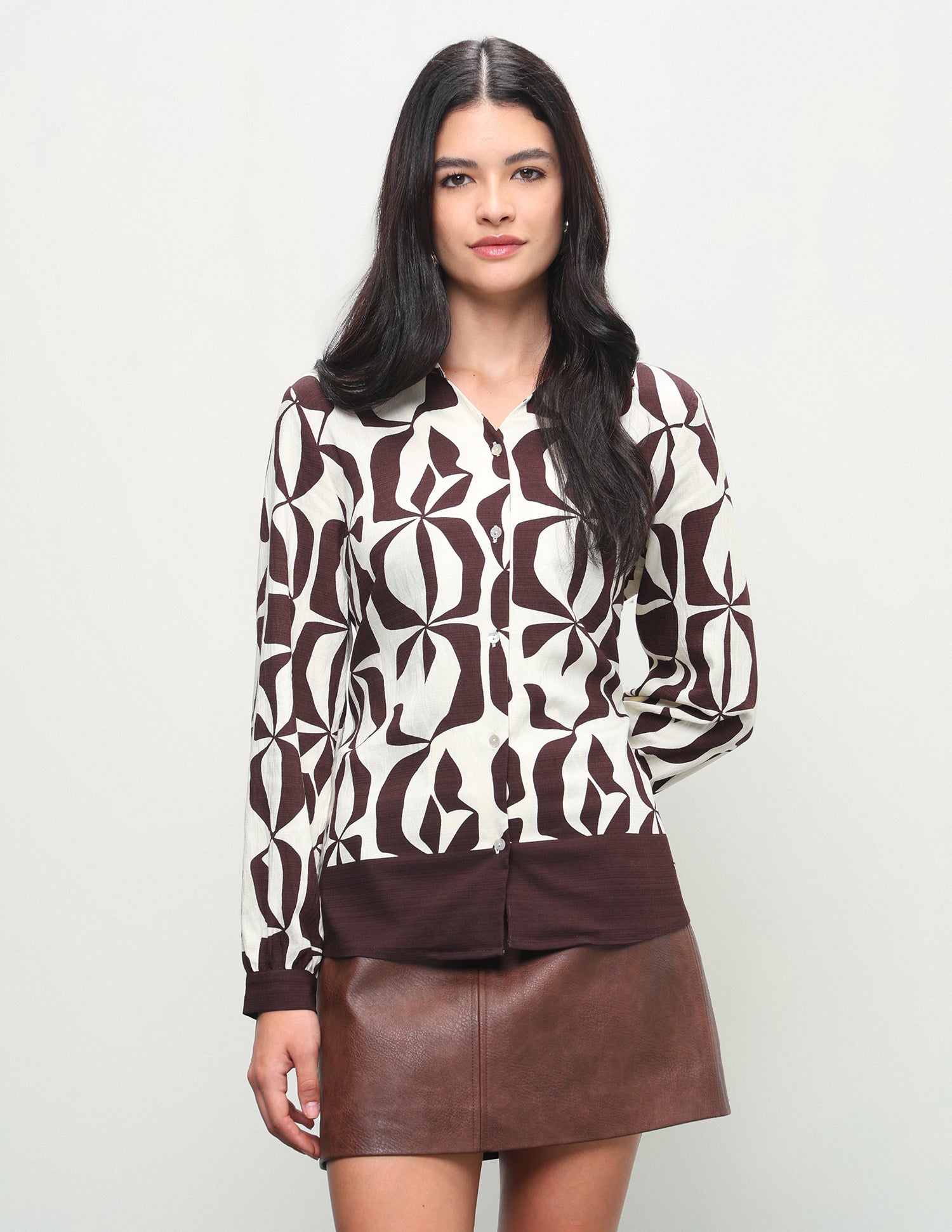 Abstract Printed Relaxed Fit Shirt Dark Brown - U.S. Polo Assn. India | Large