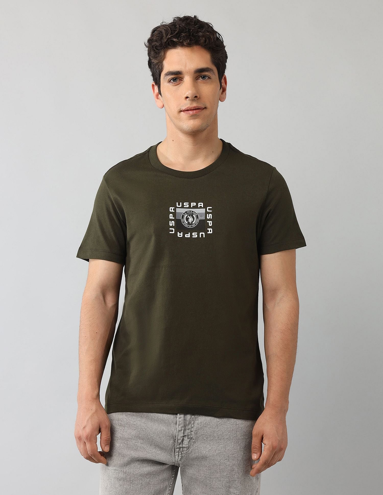 Muscle Fit Graphic Printed T-Shirt Olive - U.S. Polo Assn. India | Large