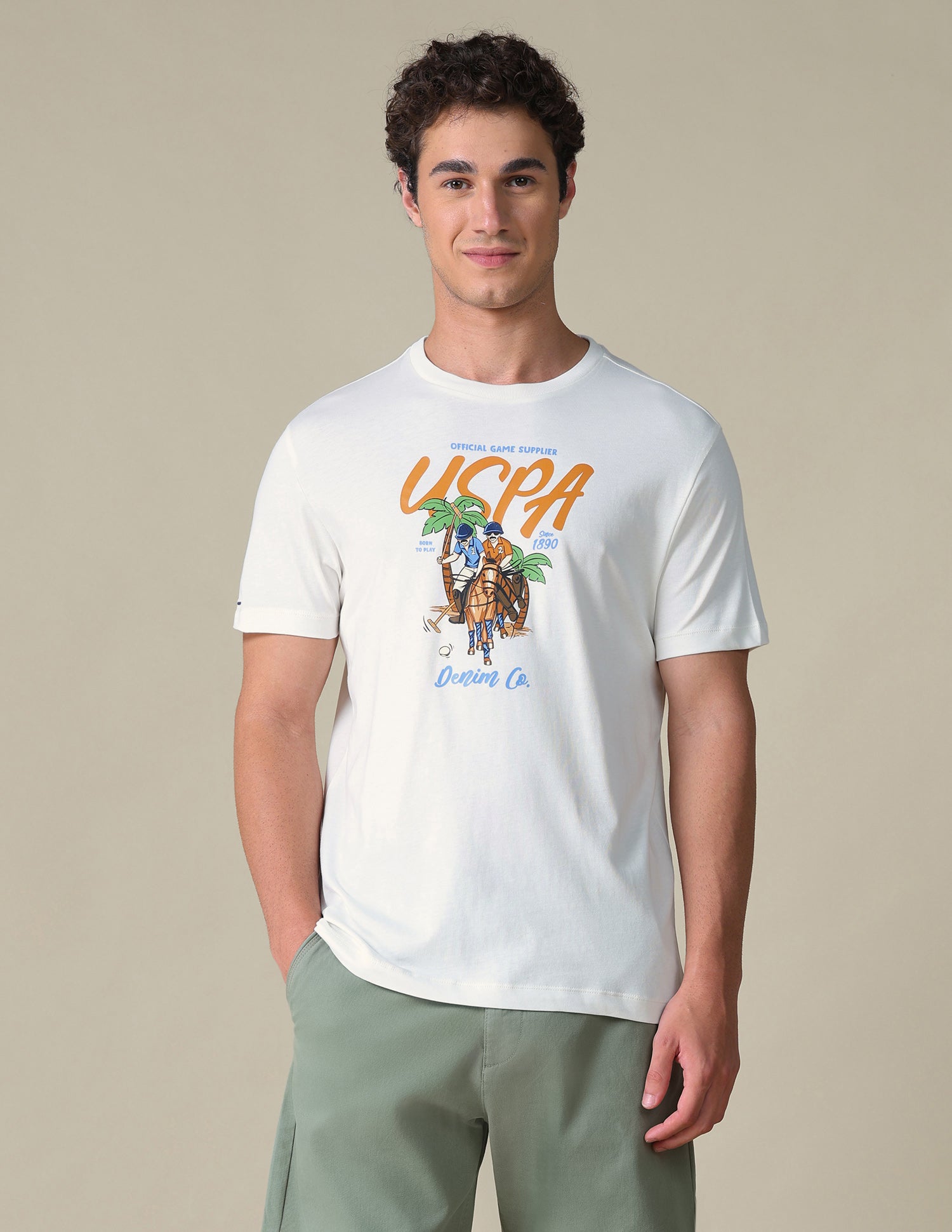 Slim Fit Graphic Brand Printed T-Shirt Ivory - U.S. Polo Assn. India | Large