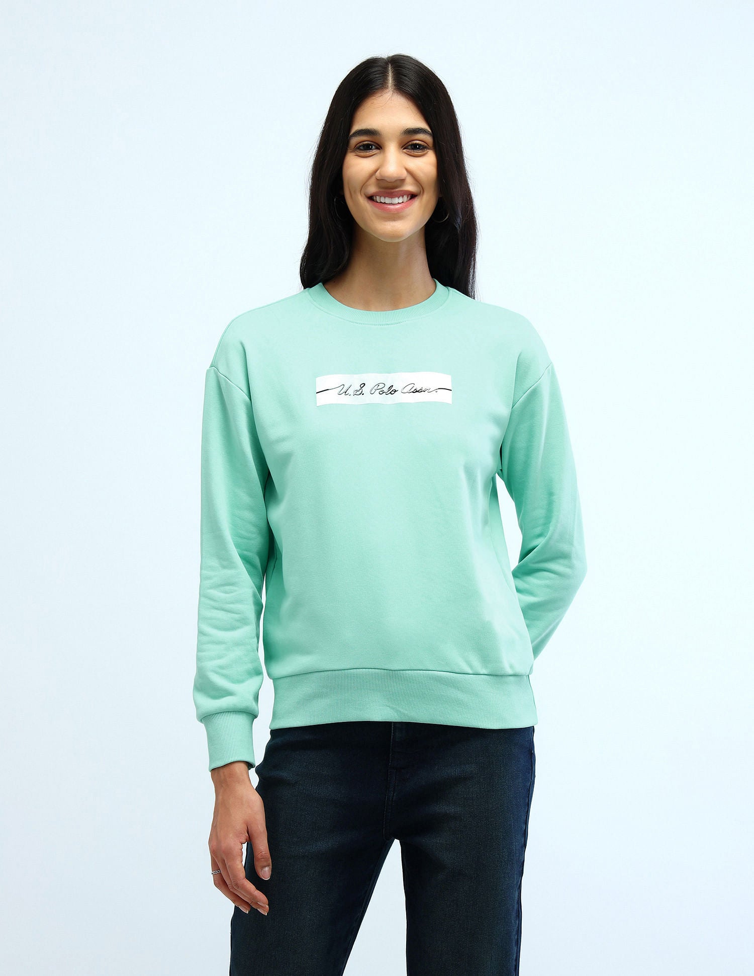 Drop Shoulder Satin Sticker Sweatshirt Mint - U.S. Polo Assn. India | Large