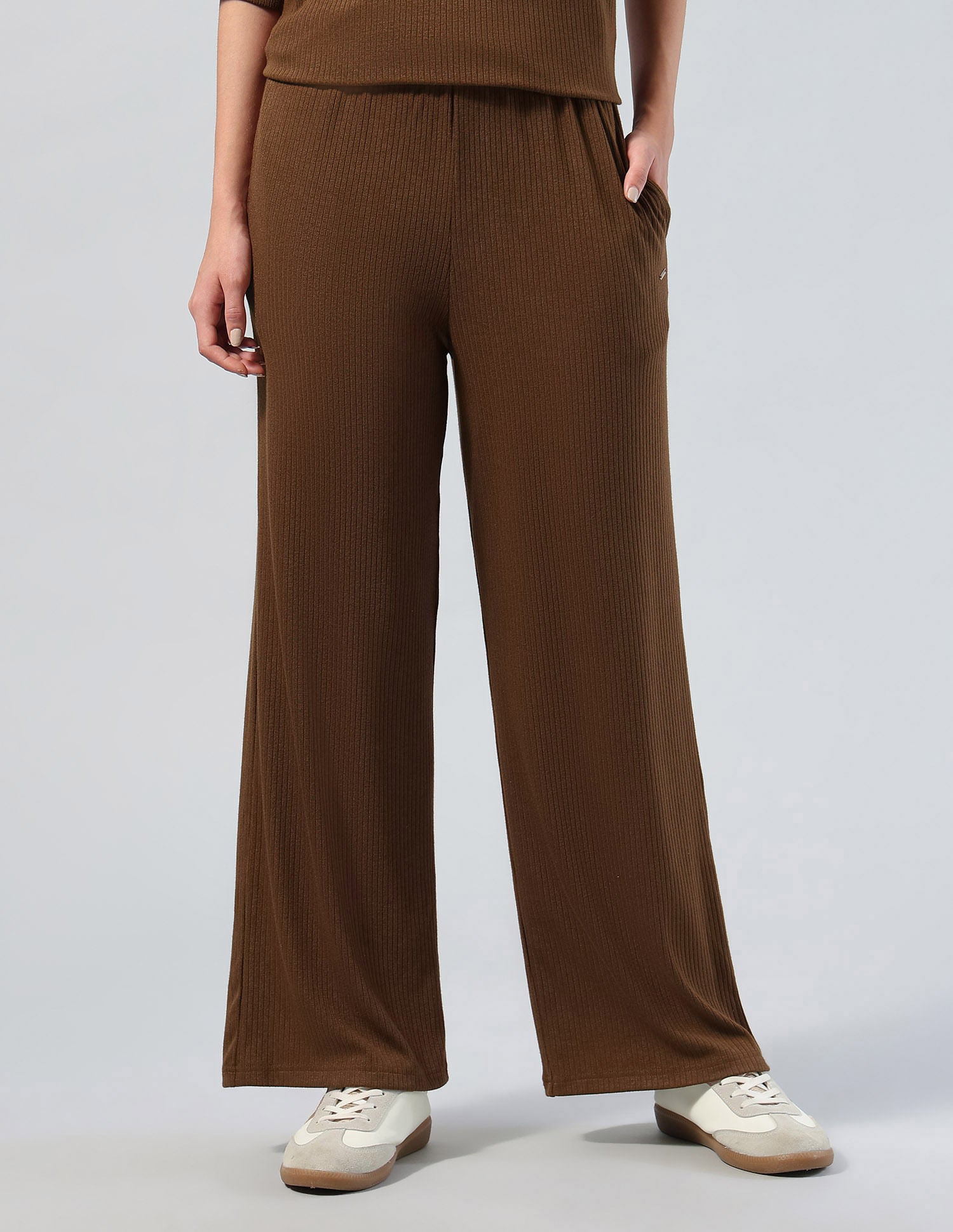 Ribbed Wide Leg Fit Lounge Trousers Brown - U.S. POLO ASSN. | Large