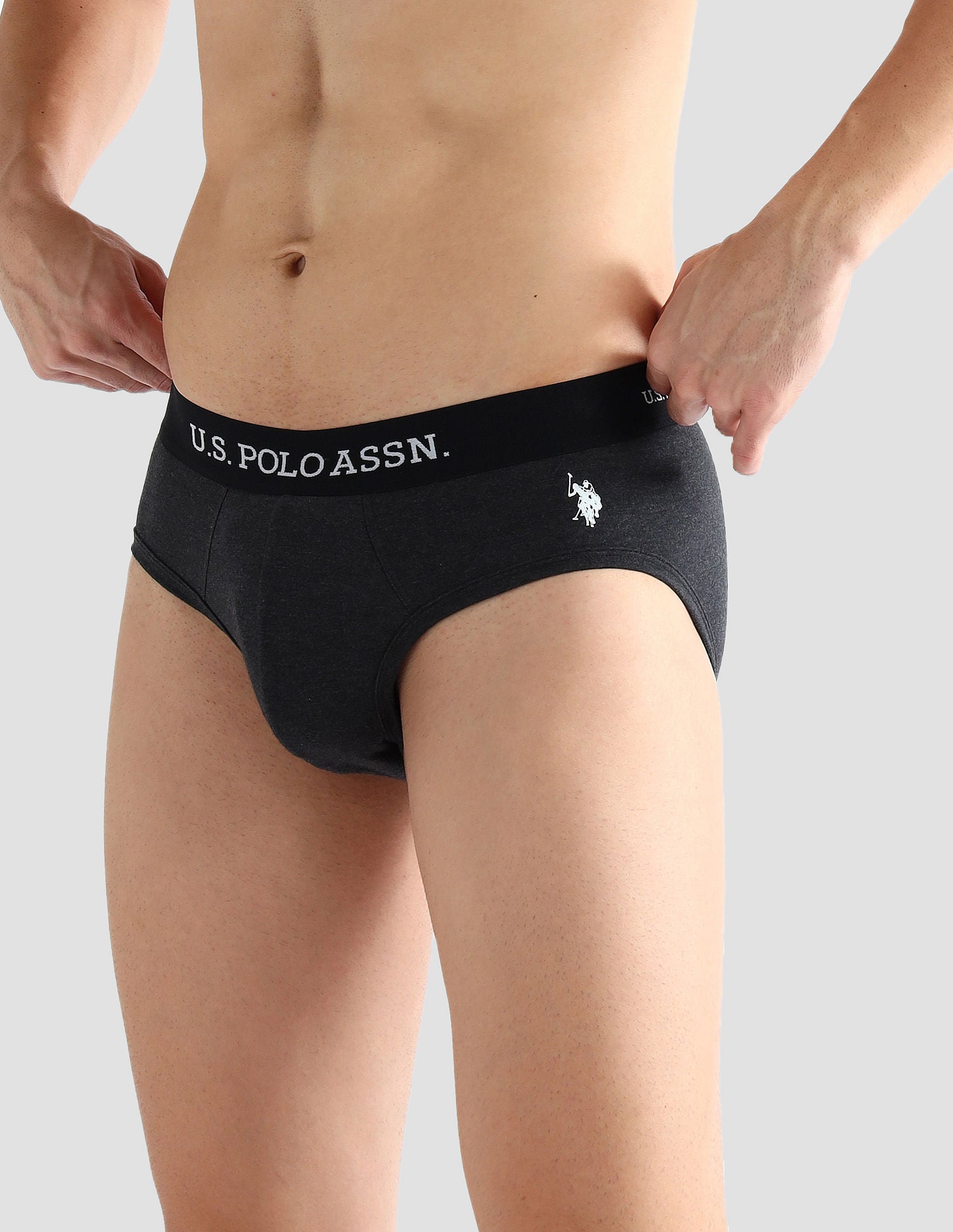 Elasticized Waist Solid OEB13 Briefs - Pack Of 3 Navy, Grey and purple - U.S. POLO ASSN. | Large