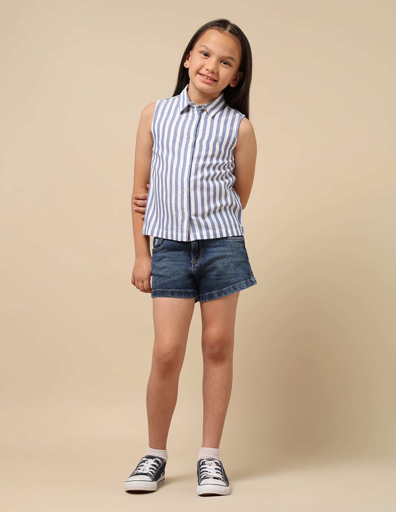 Vertical Stripe Herringbone Top Blue - U.S. Polo Assn. India | Large