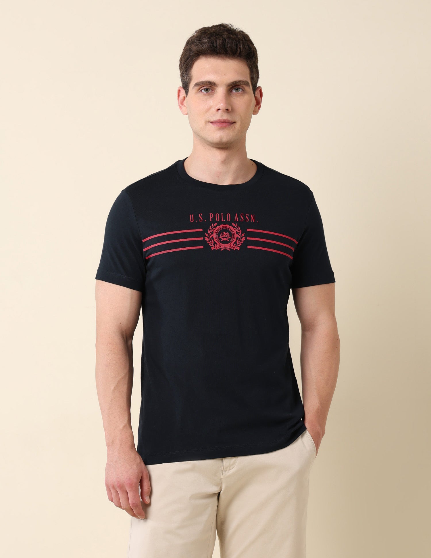 Crew Neck Brand Print Cotton T-Shirt Navy - U.S. POLO ASSN. | Large