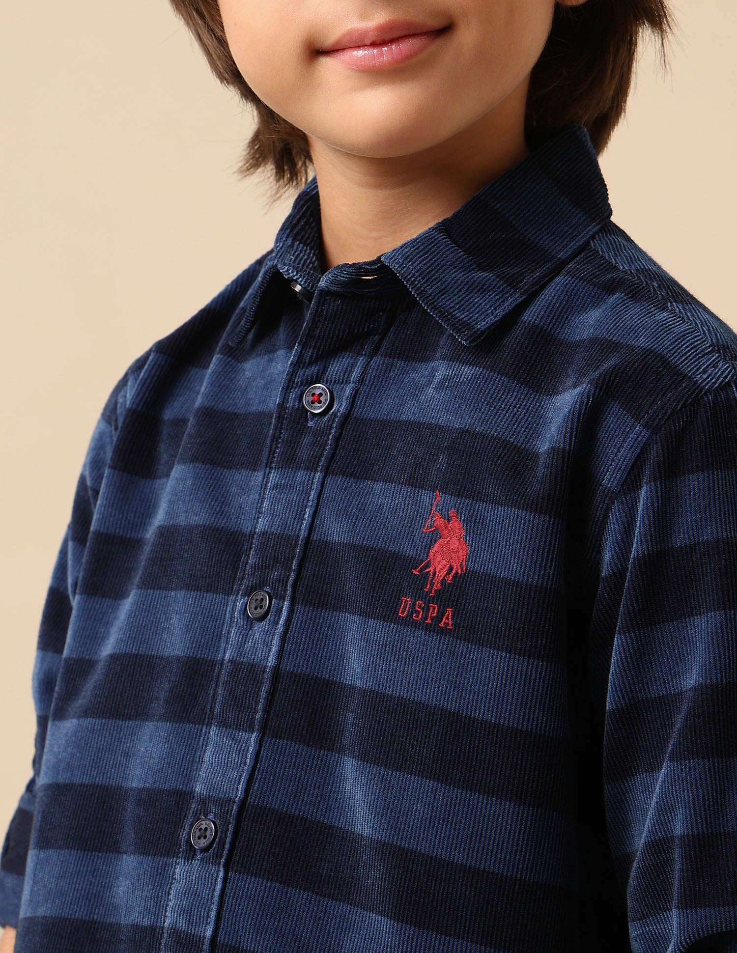 Boys Horizontal Striped Pure Cotton Shirt Indigo - U.S. POLO ASSN. | Large