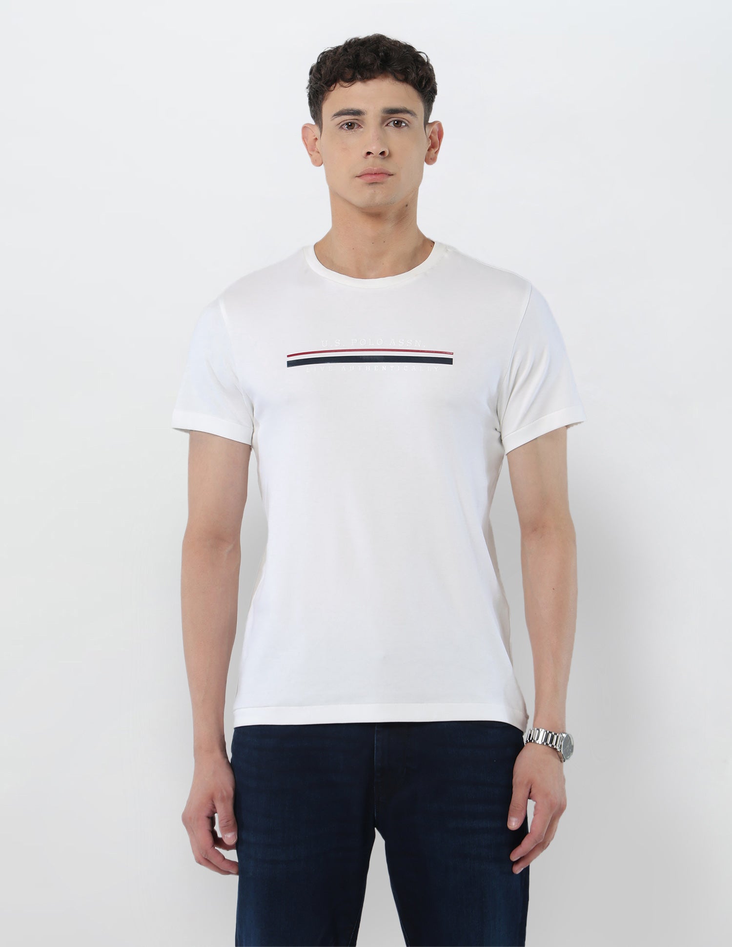 Brand Embossed Slim Fit T-Shirt White - U.S. POLO ASSN. | Large