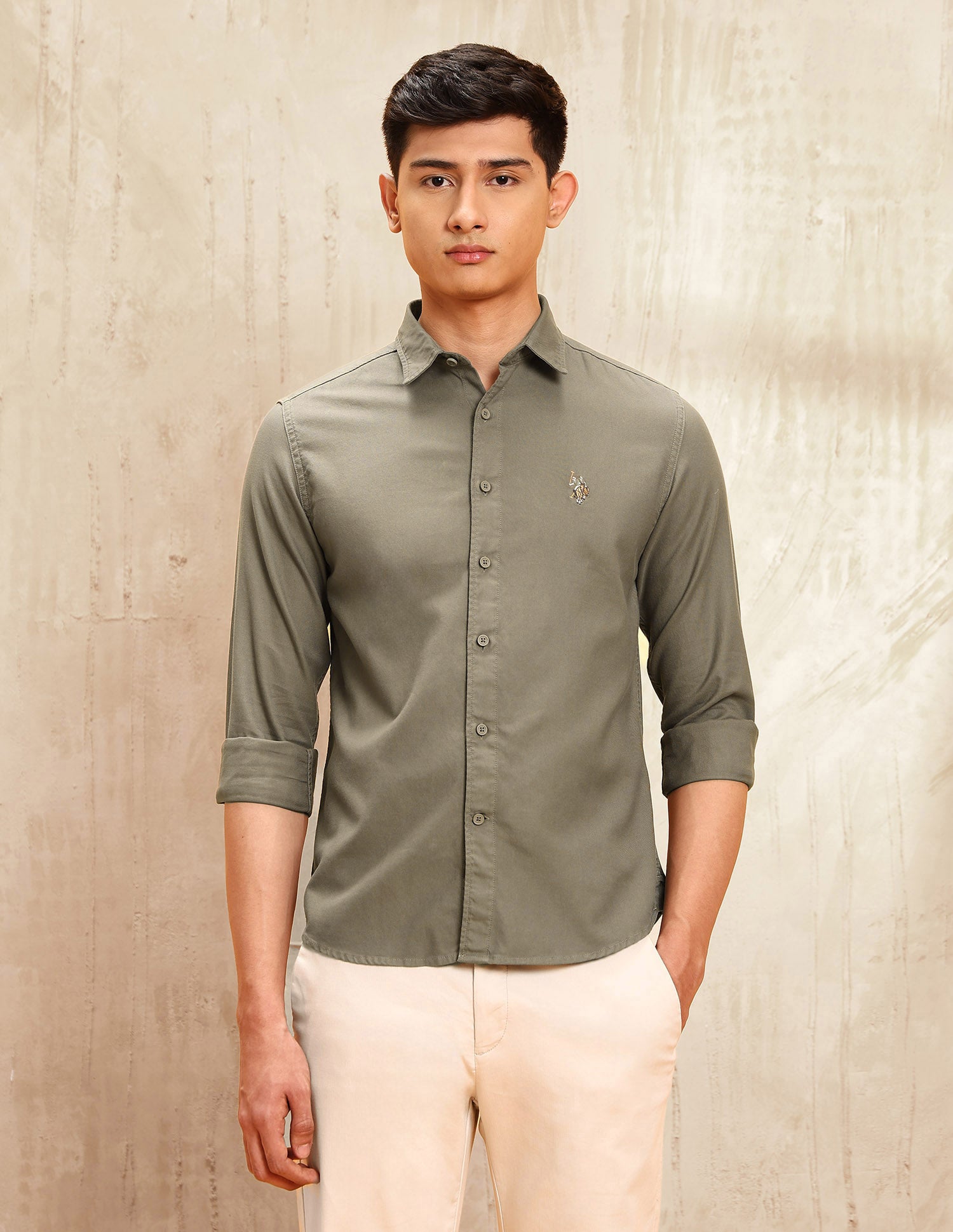 Twill Regular Fit Shirt Khaki - U.S. POLO ASSN. | Large