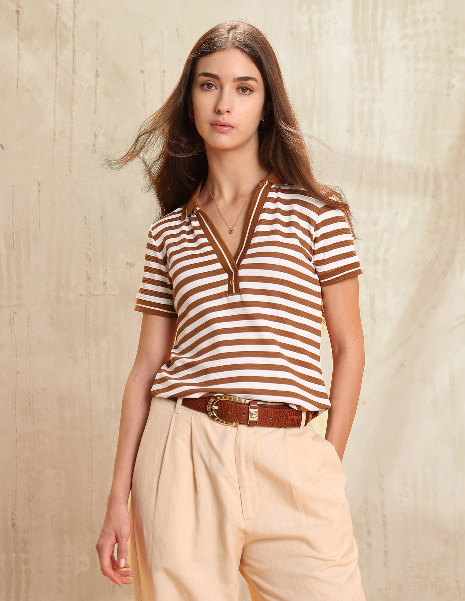 Regular Fit Vertical Striped Polo Shirt Brown - U.S. POLO ASSN. | Large