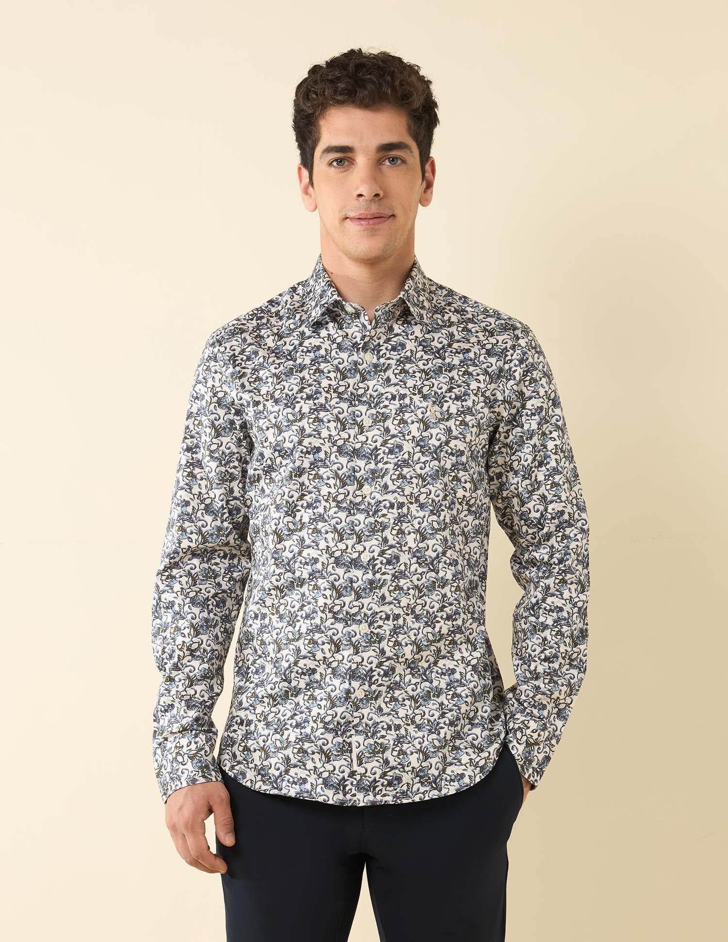 Floral Printed Satin Shirt Ivory - U.S. Polo Assn. India | Large