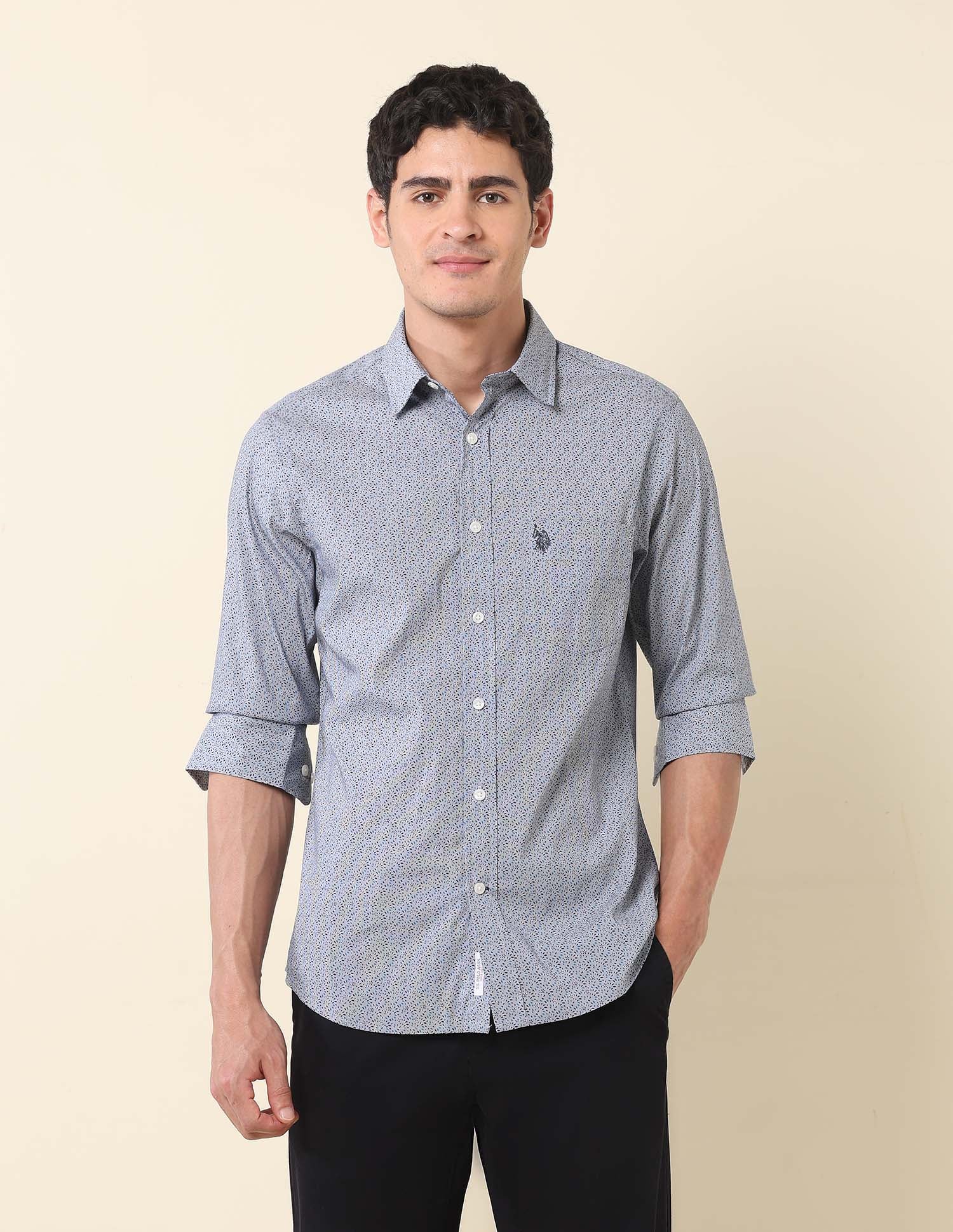 Tailored Fit All-Over Printed Shirt Grey - U.S. Polo Assn. India | Large