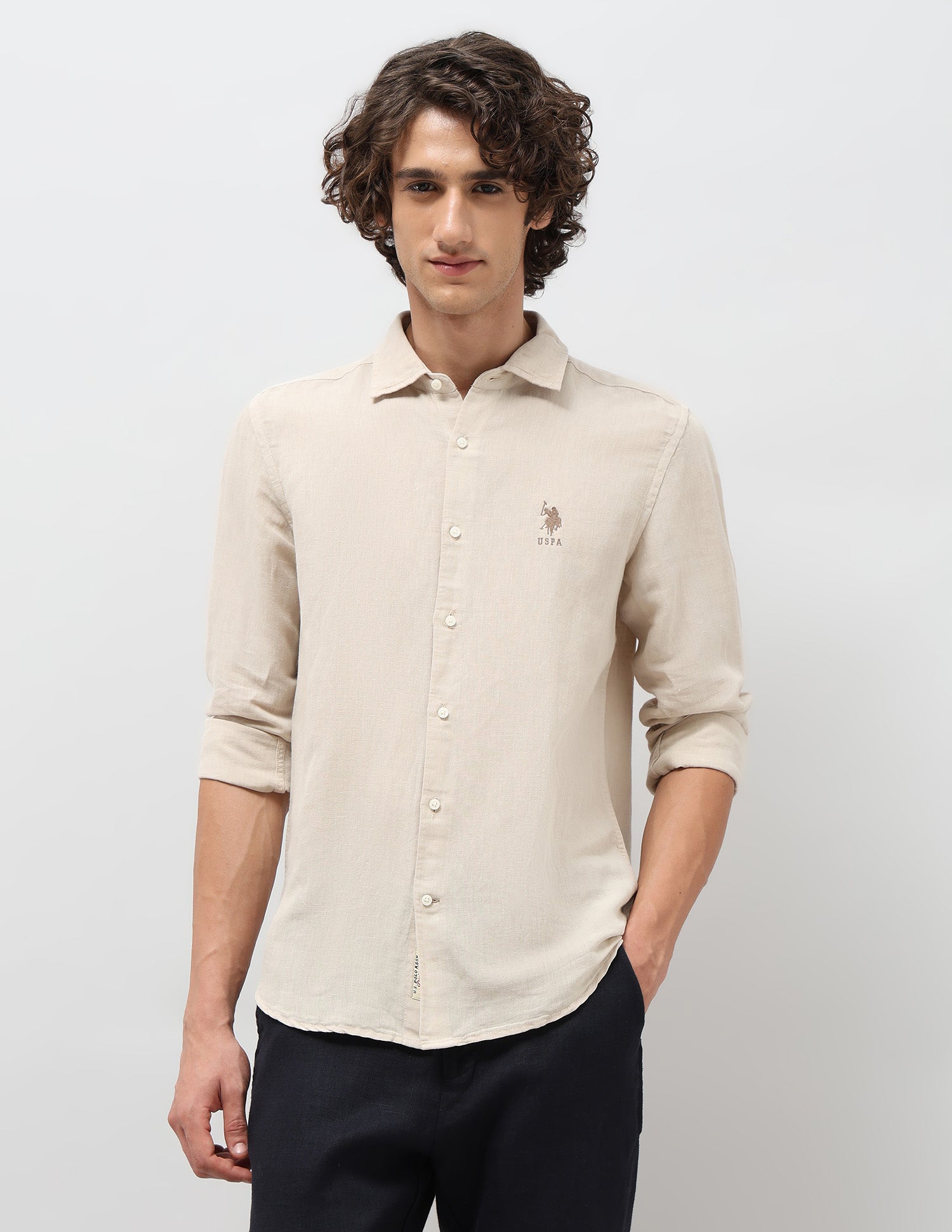 Solid Regular Fit Shirt Beige - U.S. POLO ASSN. | Large