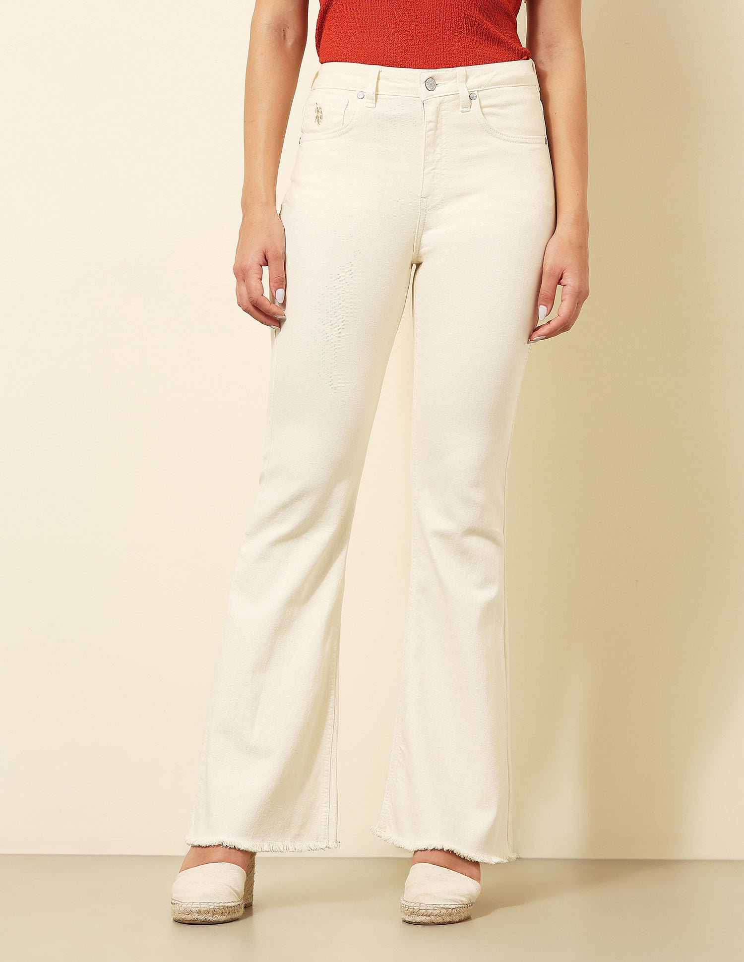 High Rise Extreme Flared Fit Jeans Ecru - U.S. POLO ASSN. | Large