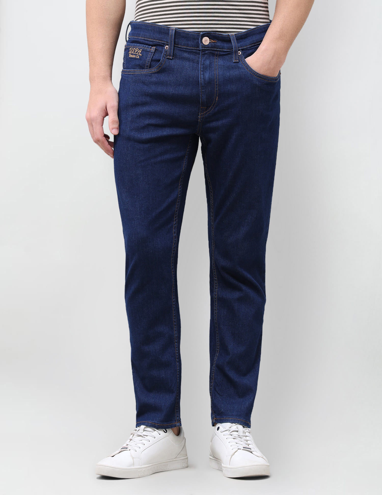 Solid Slim Tapered Fit Jeans Blue - U.S. Polo Assn. India | Large
