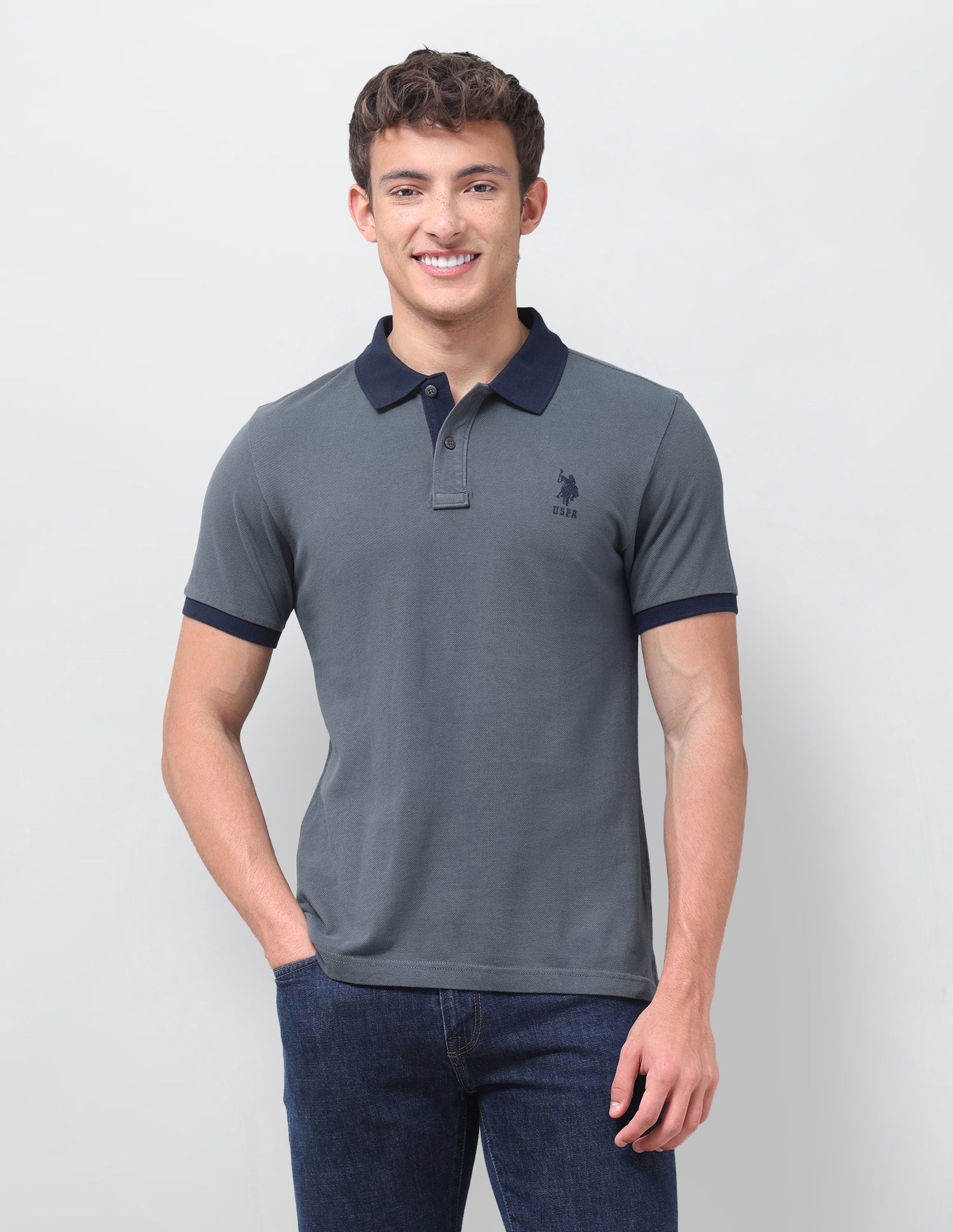 Solid Regular Fit Polo Shirt Dark Grey - U.S. Polo Assn. India | Large