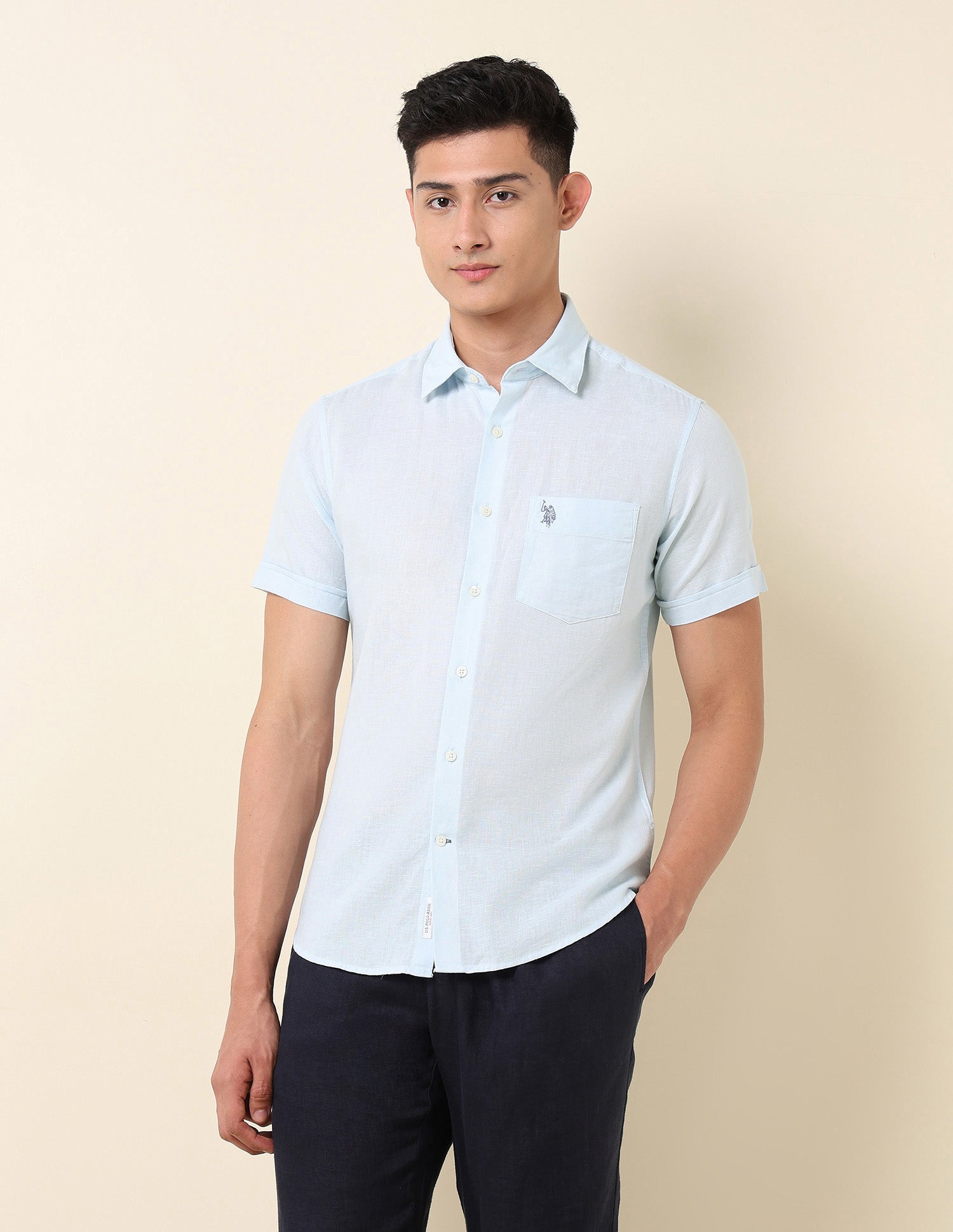 Tailored Fit Solid Shirt Blue - U.S. Polo Assn. India | Large