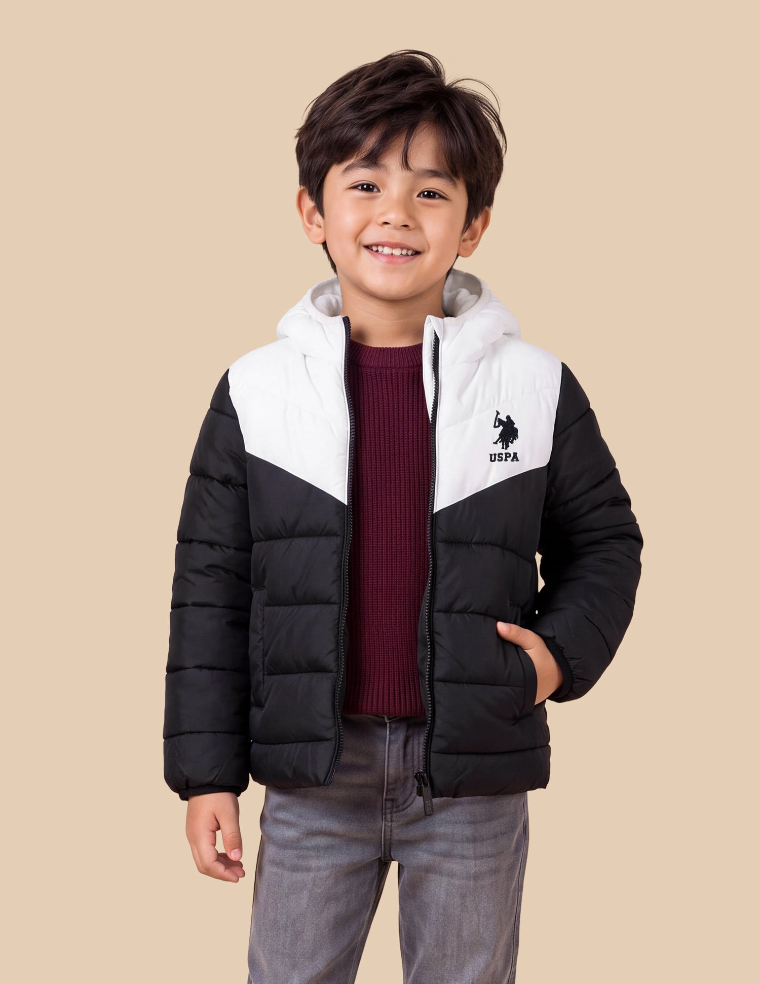 UKJCKO0079 BLACK Boys Jackets Black and White - U.S. Polo Assn. India | Large