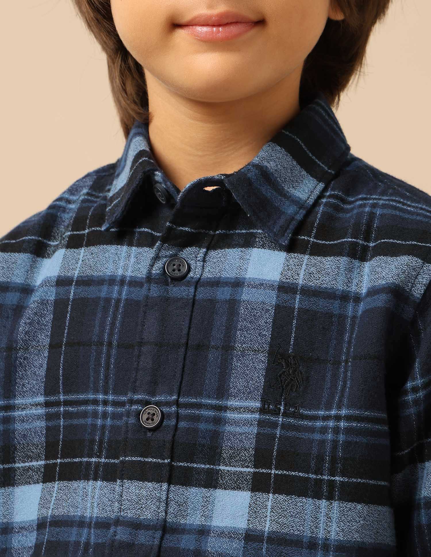 Boys Plaid Checked Regular Fit Shirt Navy - U.S. POLO ASSN. | Large