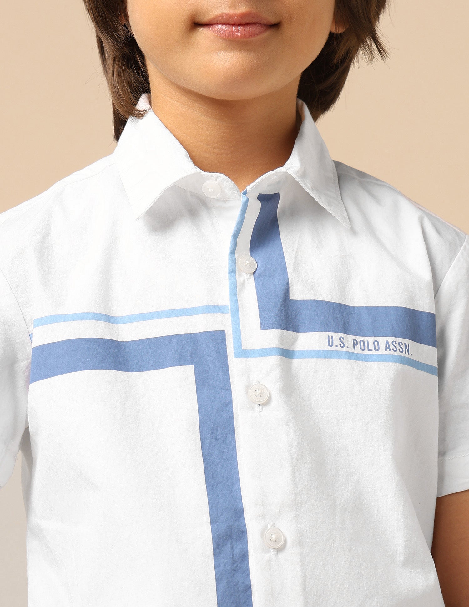 Boys Geometric Printed Regular Fit Shirt White - U.S. POLO ASSN. | Large