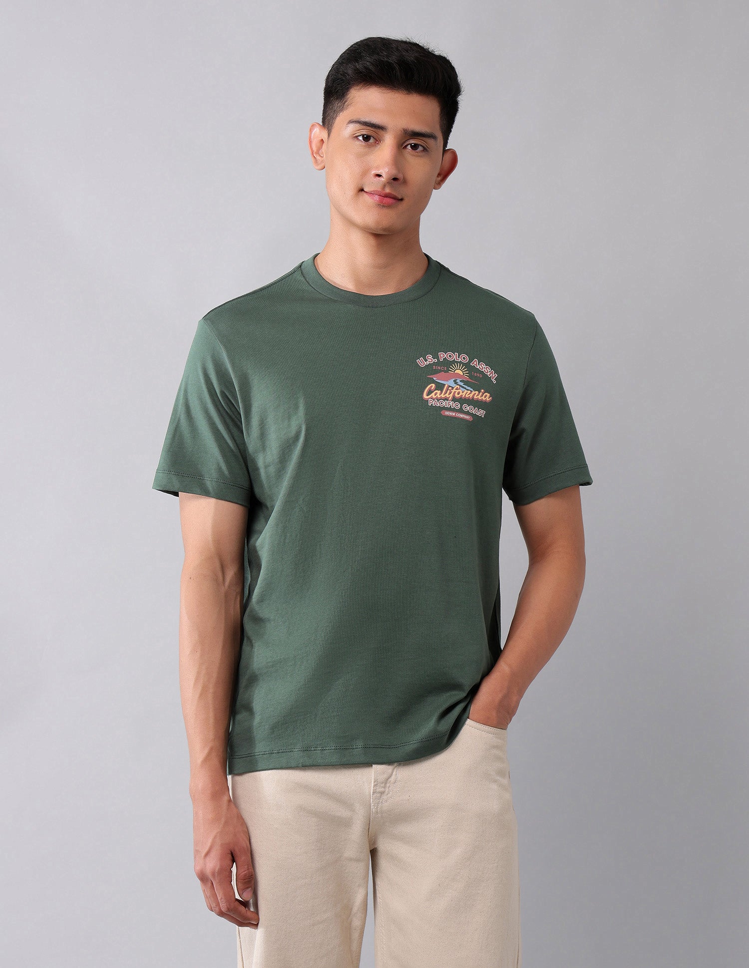 Brand Printed Muscle Fit T-Shirt Olive - U.S. Polo Assn. India | Large