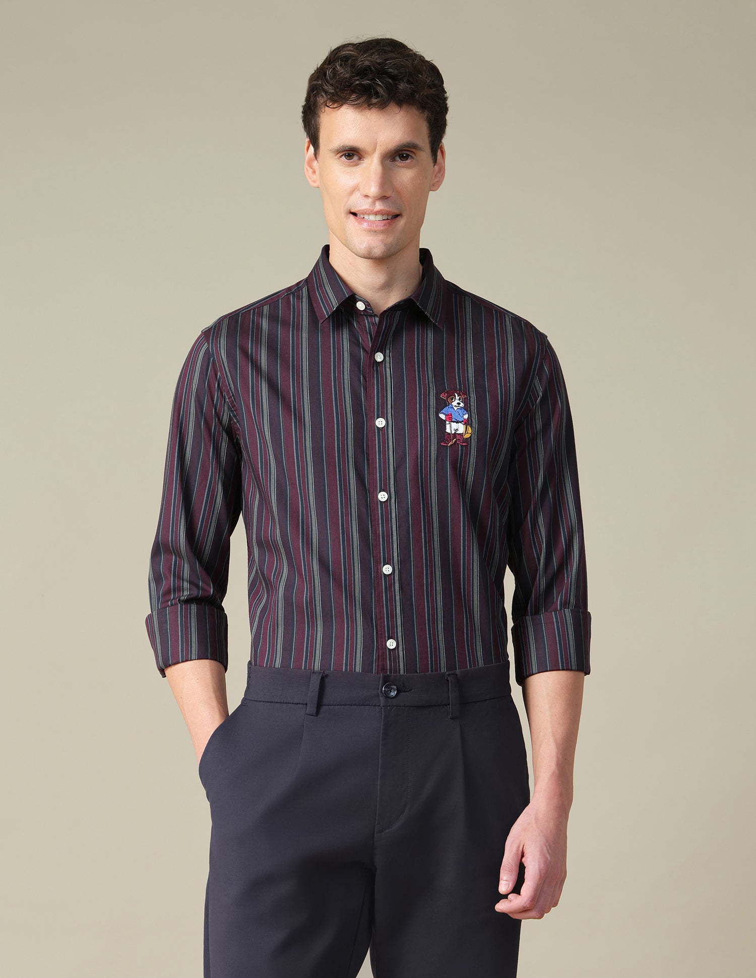 Vertical Striped Twill Shirt Maroon - U.S. Polo Assn. India | Large