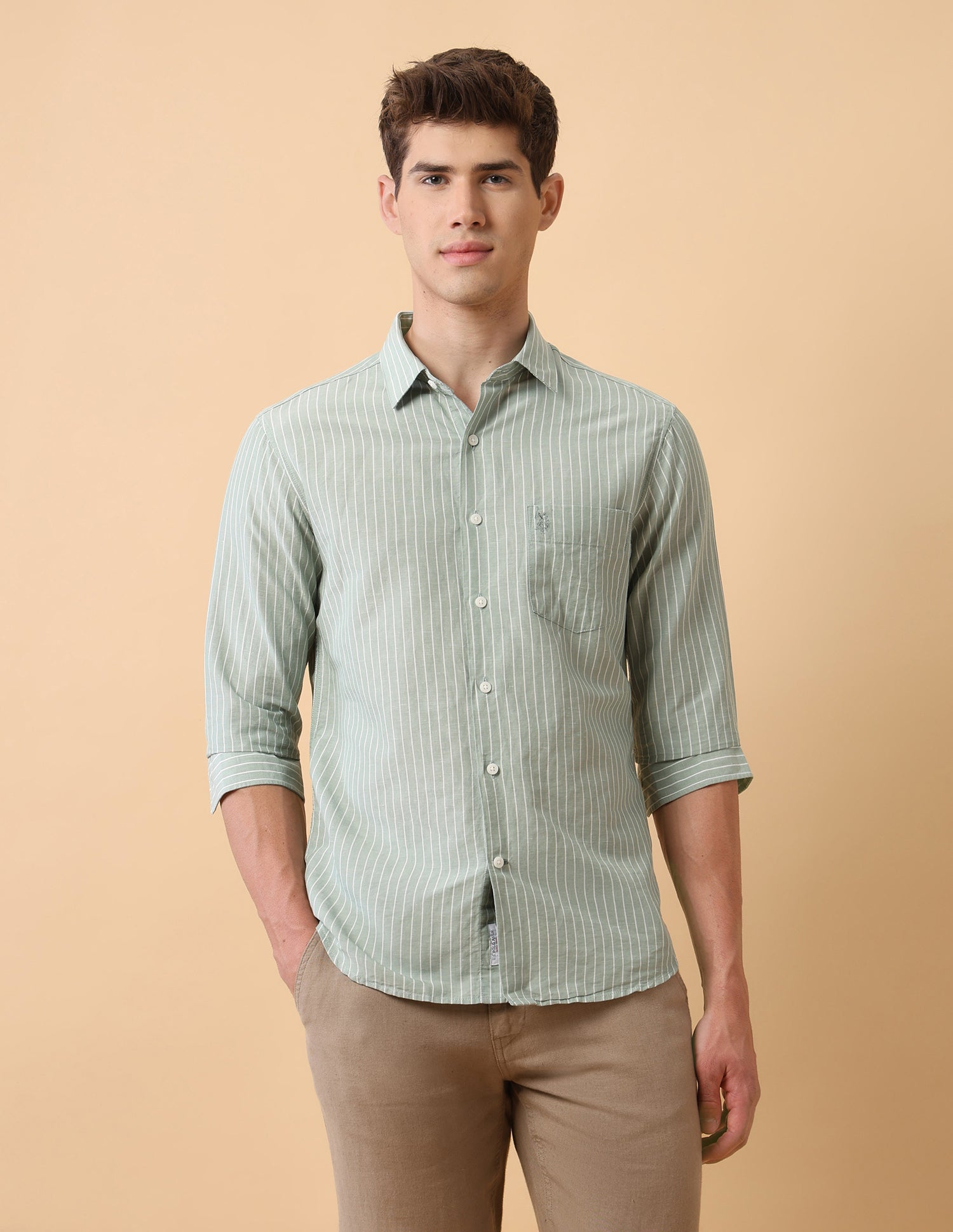 Pacho X Vertical Striped Regular Fit Shirt Sage - U.S. Polo Assn. India | Large